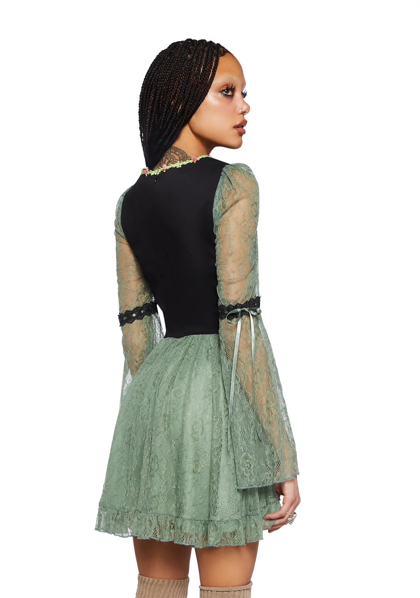 Myths N' Legends Mini Dress - Green Lace - Image 4