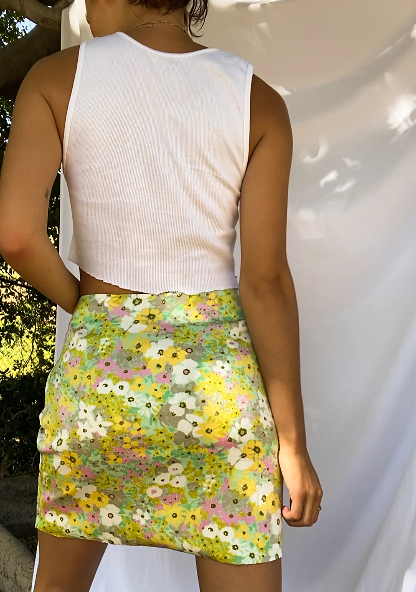 Green Pink Floral Mini Skirt - Image 3