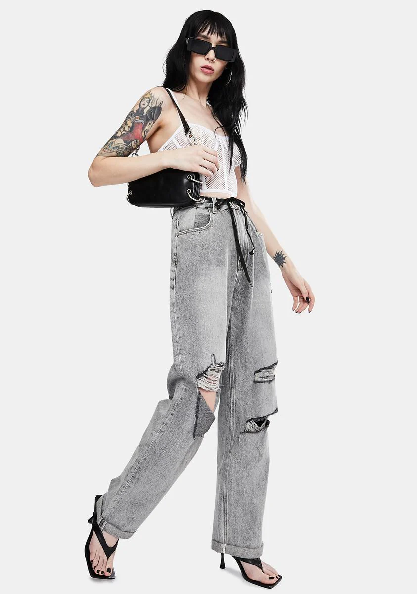 Grey Raider Trash High Waist Wide Leg Jeans - Image 3