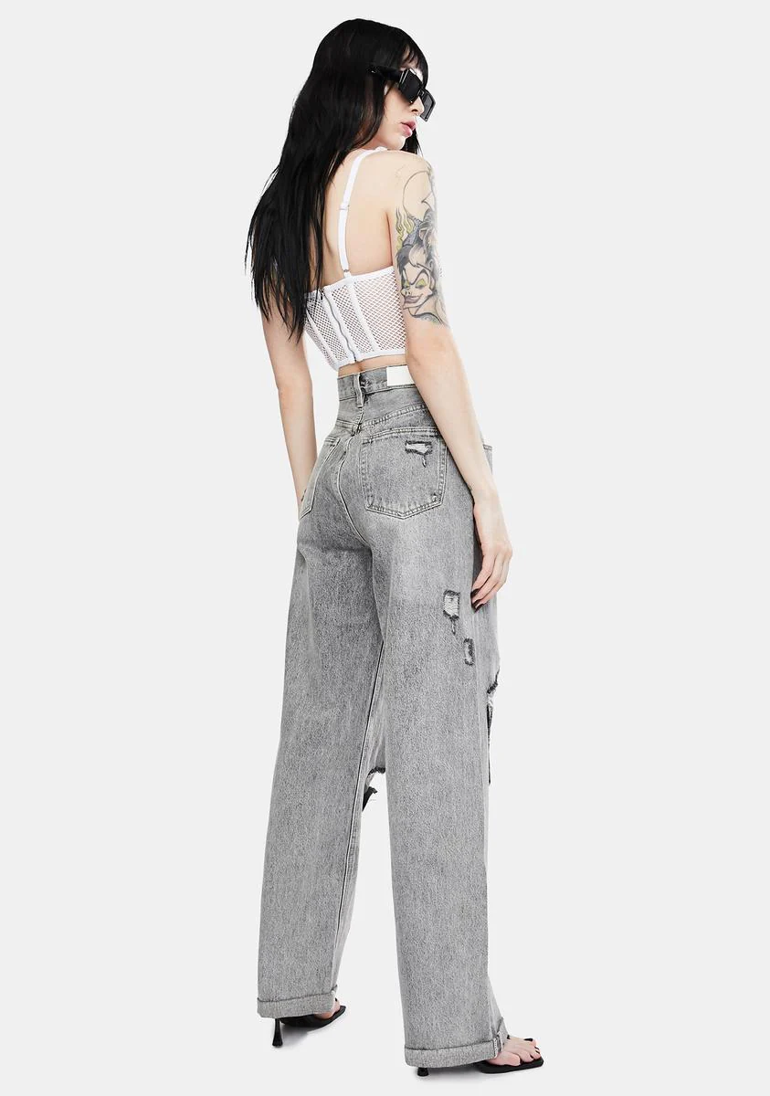 Grey Raider Trash High Waist Wide Leg Jeans - Image 4