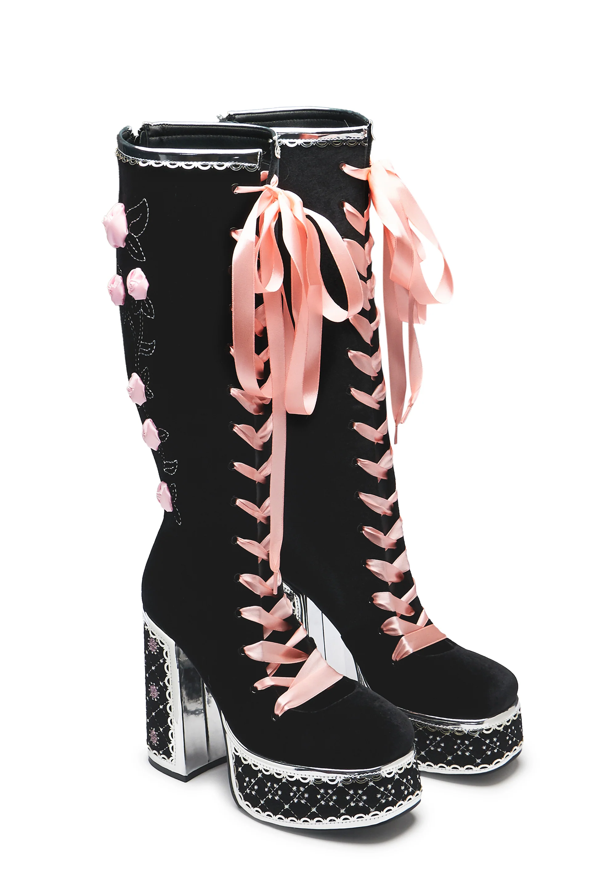 Guiltless Ghost Lace Up Platform Long Boots - Black - Image 2