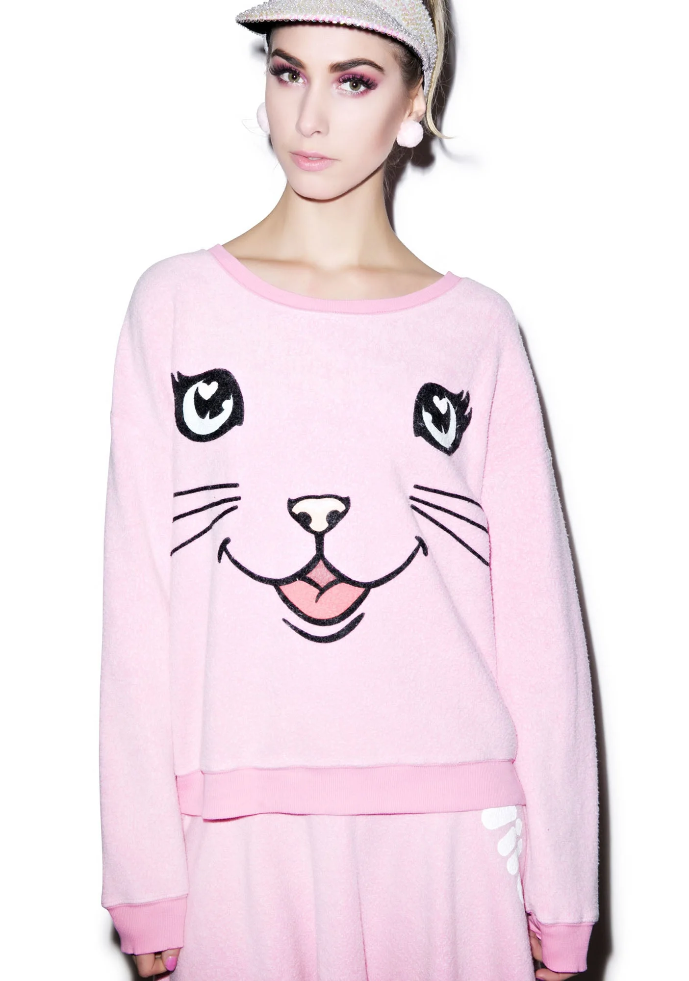 Happy Cat Oversized Sweatshirt - White - Image 6