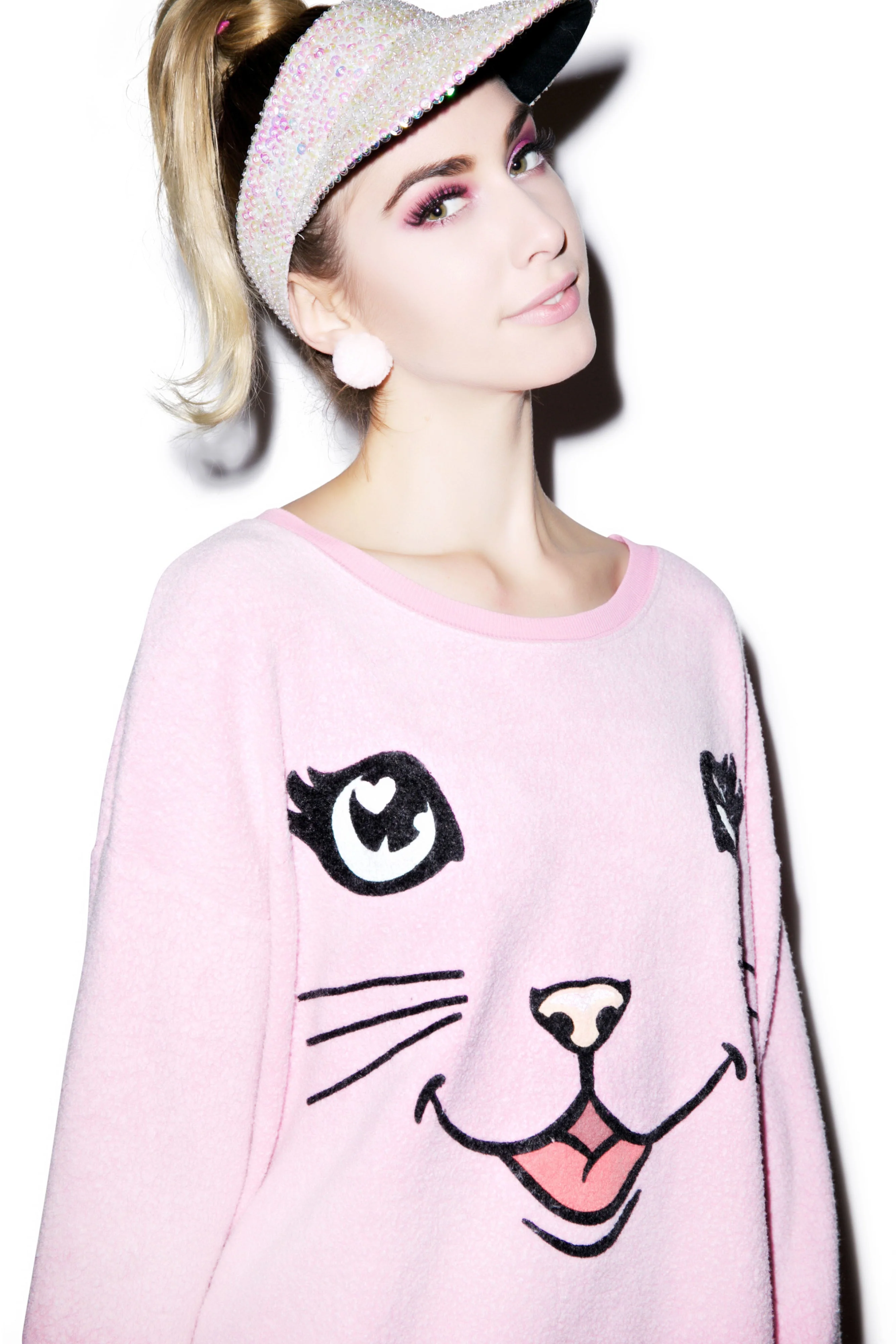 Happy Cat Oversized Sweatshirt - White - Image 8