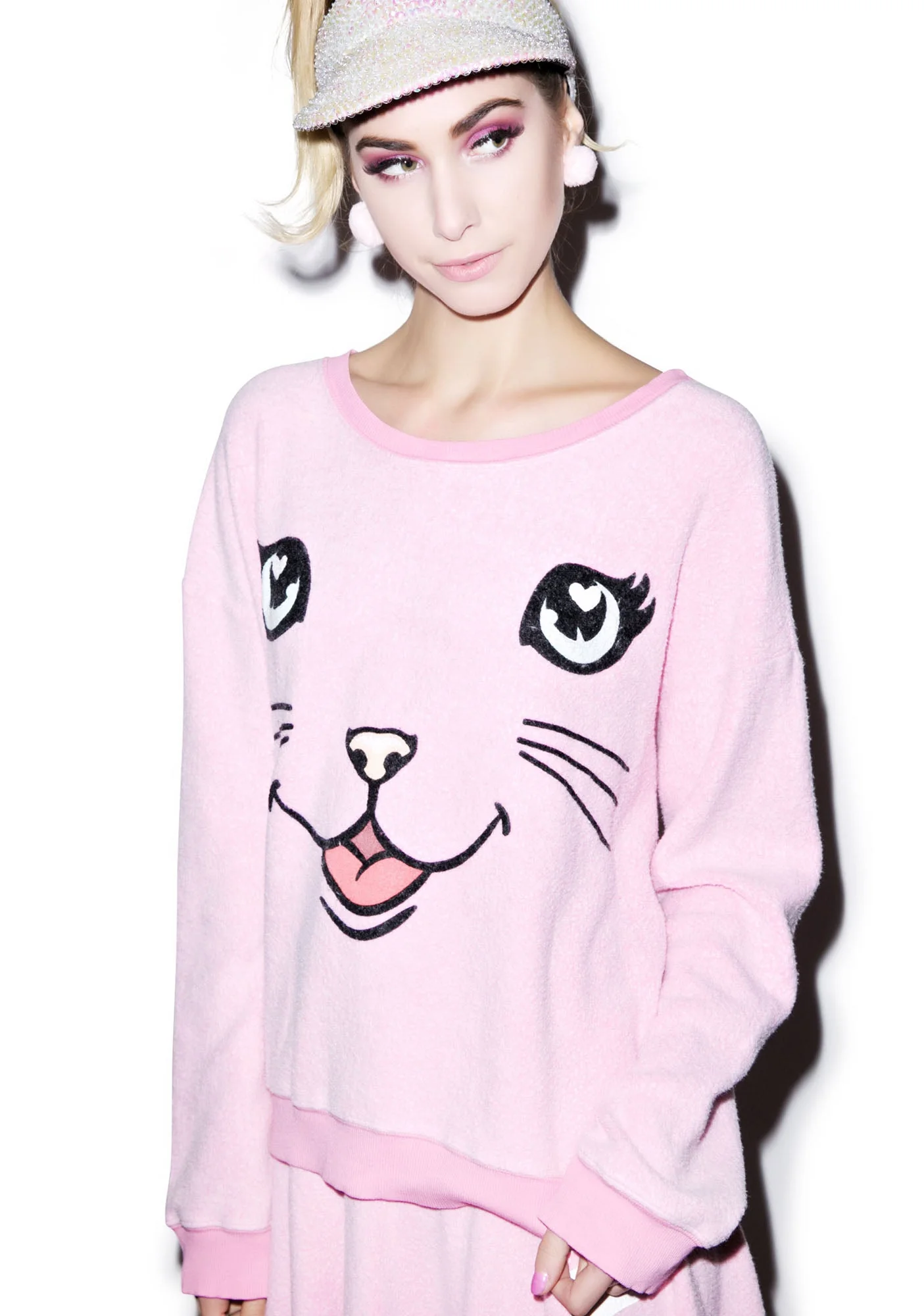 Happy Cat Oversized Sweatshirt - White - Image 9