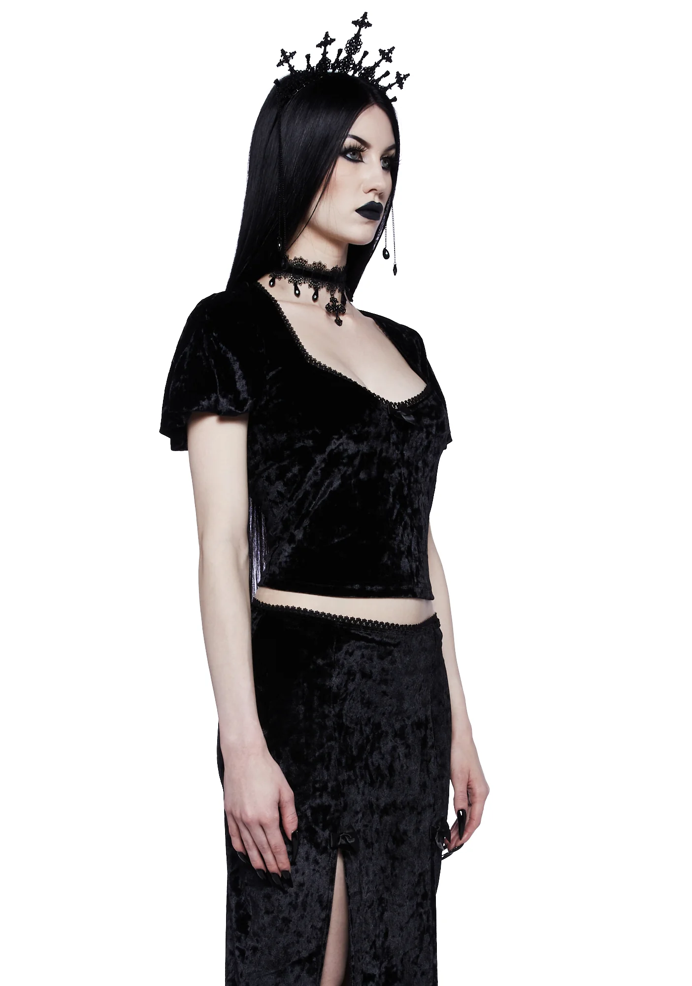 Time Stands Still Velvet Top- Black - Image 3