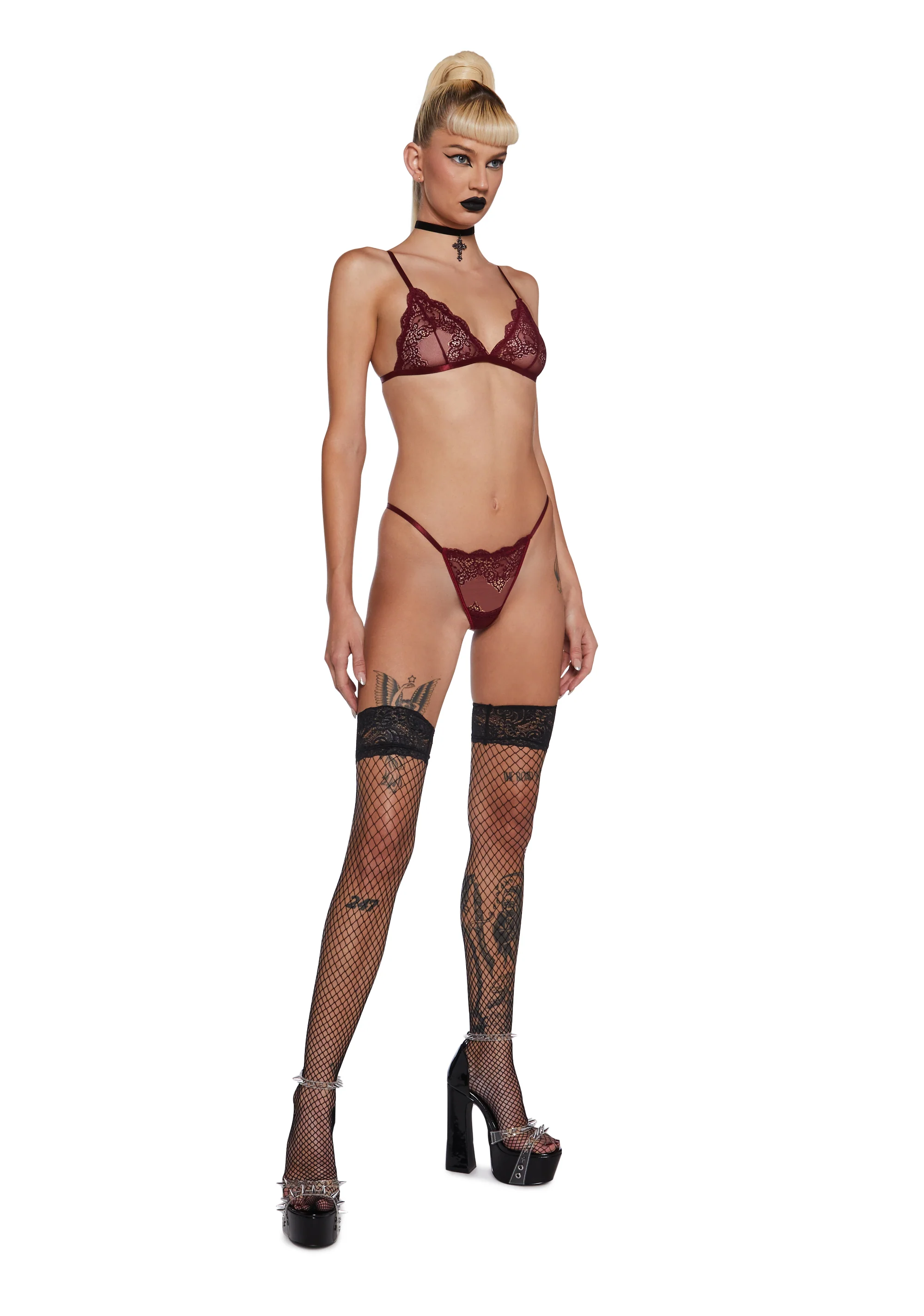 Heartless Lust Triangle Bra - Burgundy - Image 2