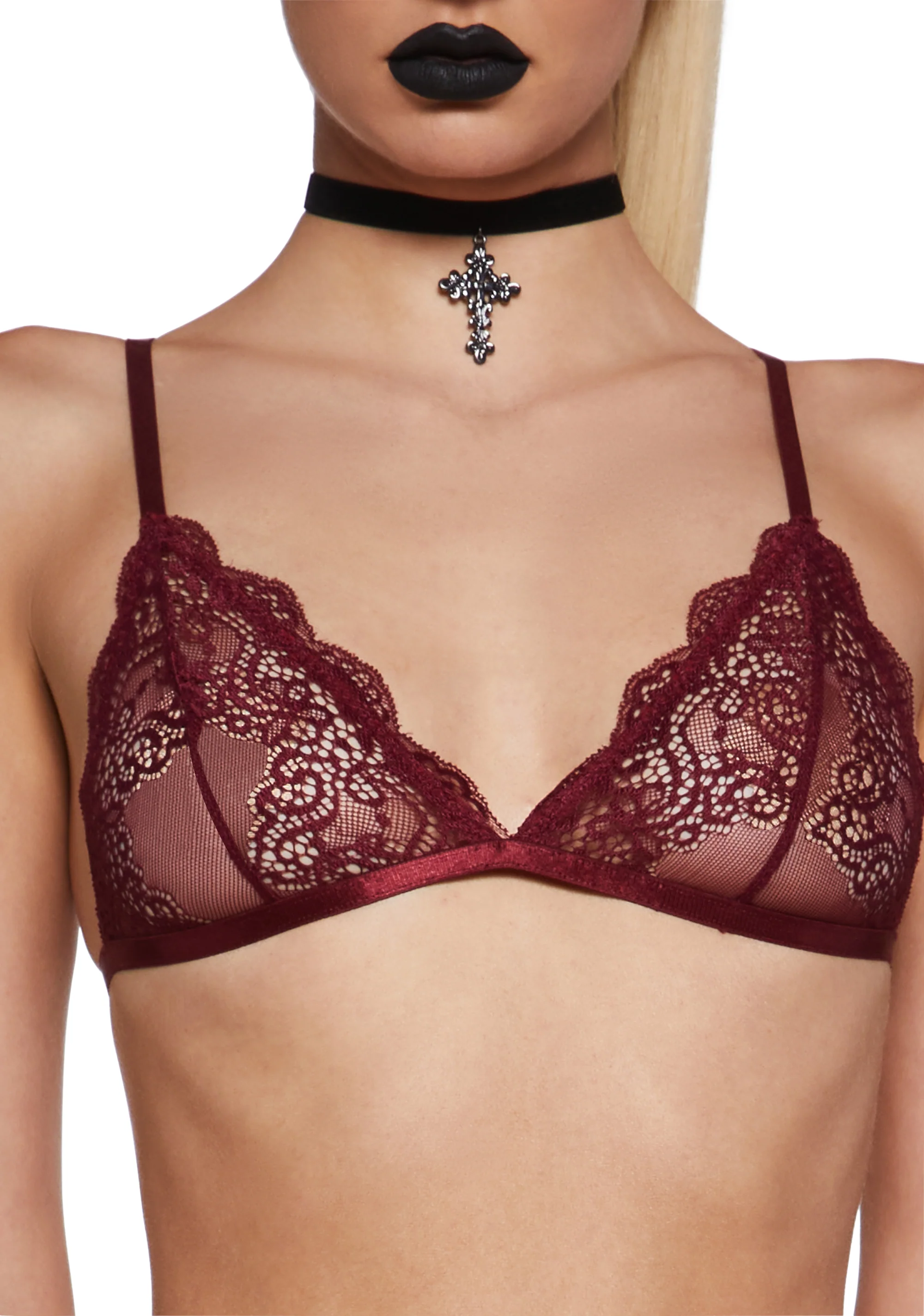 Heartless Lust Triangle Bra - Burgundy - Image 5