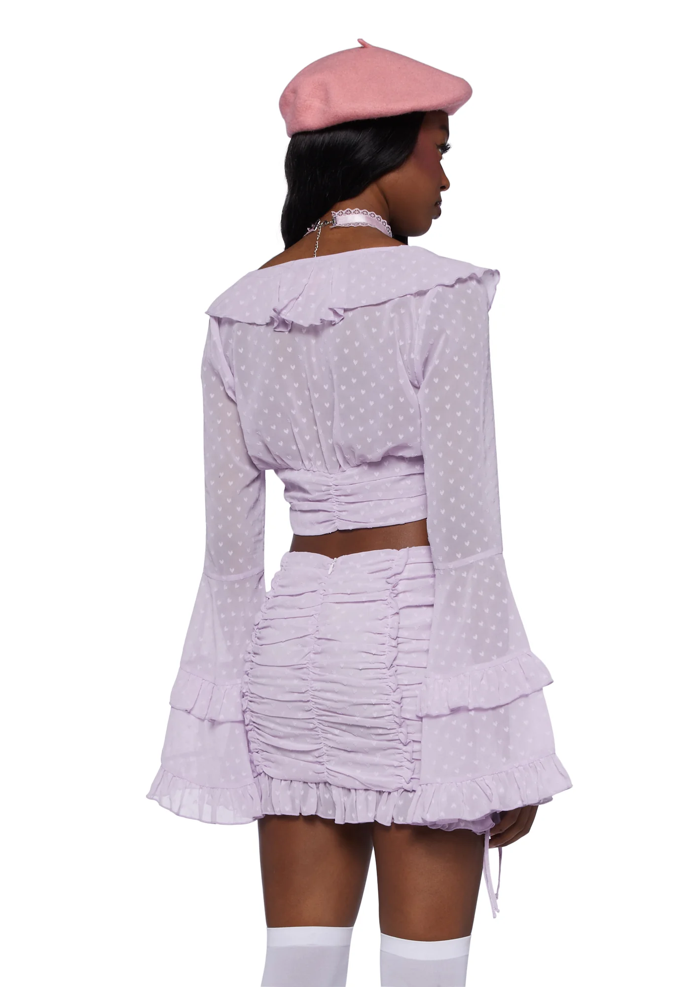 Hearts Aglow Mesh Crop Top - Purple - Image 4
