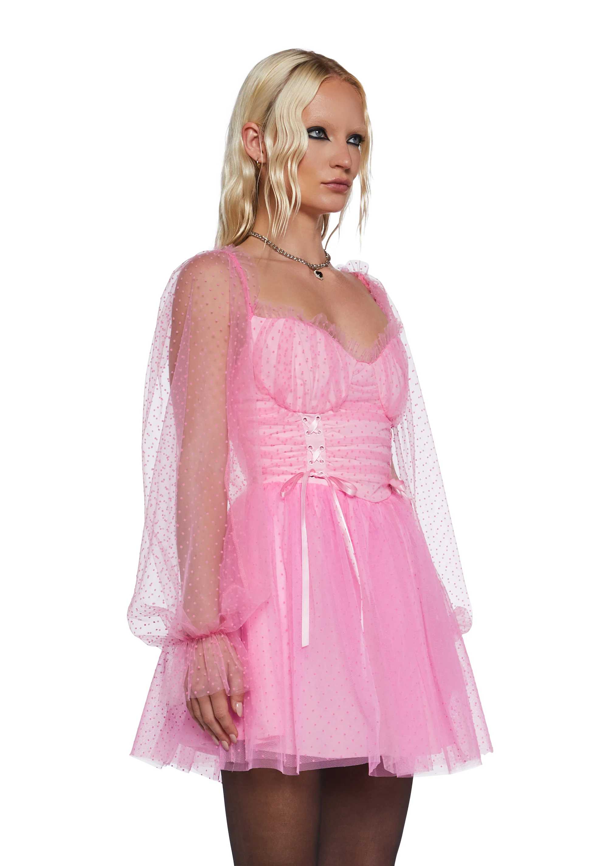 Heavenly Affair Babydoll Dress - Pink Swiss Dot - Image 3