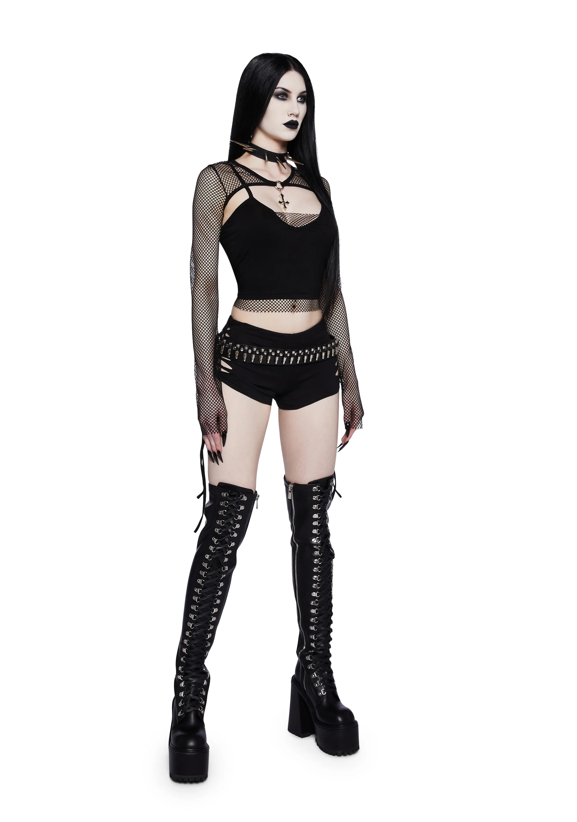 Heavy Metal Lover Fishnet Cami And Shrug Set - Image 2