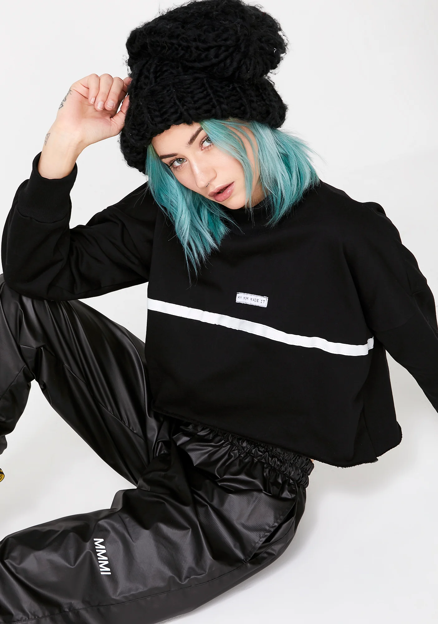 High Neck Stripe Crop Sweatshirt - Image 2