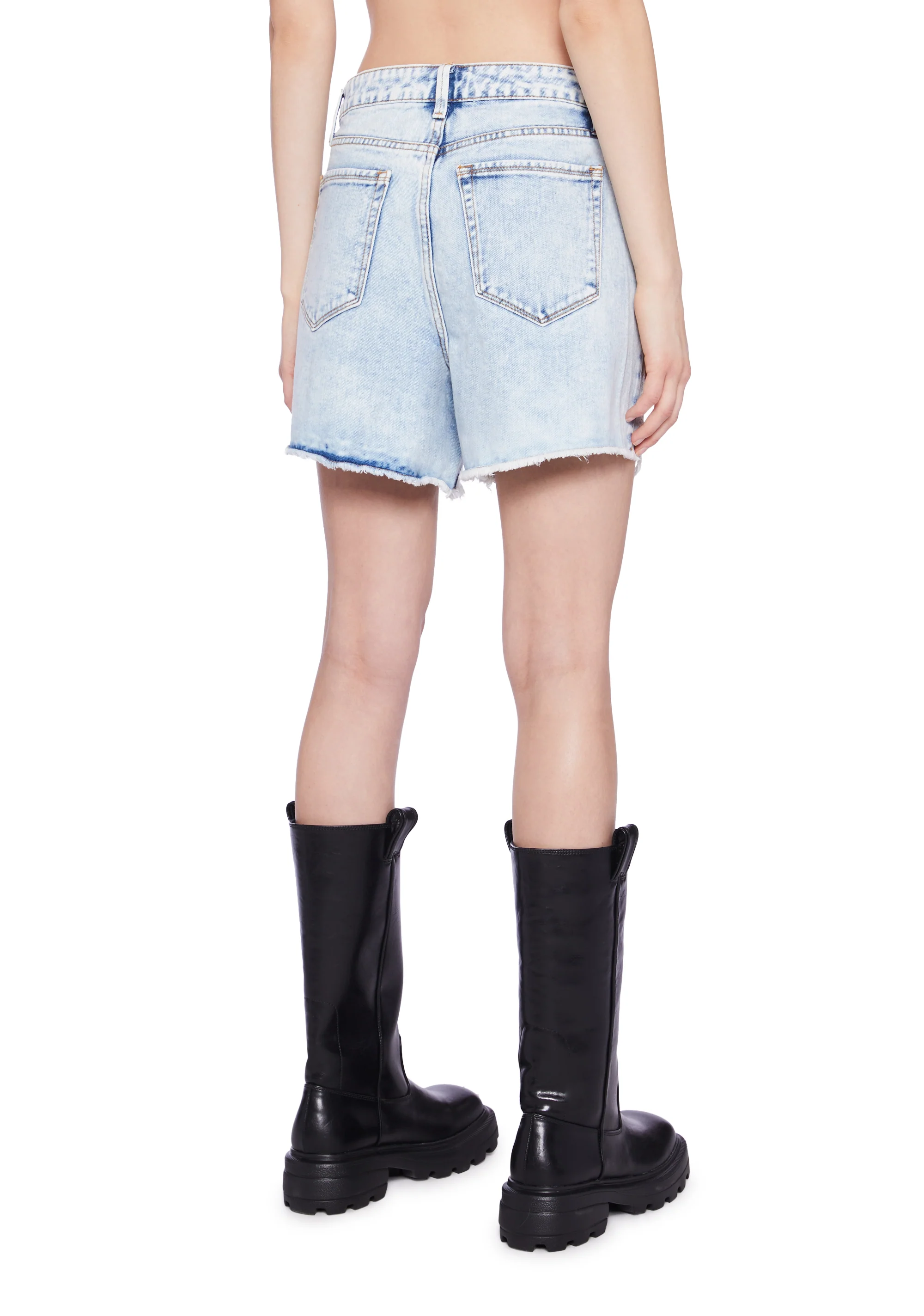High Rise Distressed Denim Shorts - Light Blue - Image 4