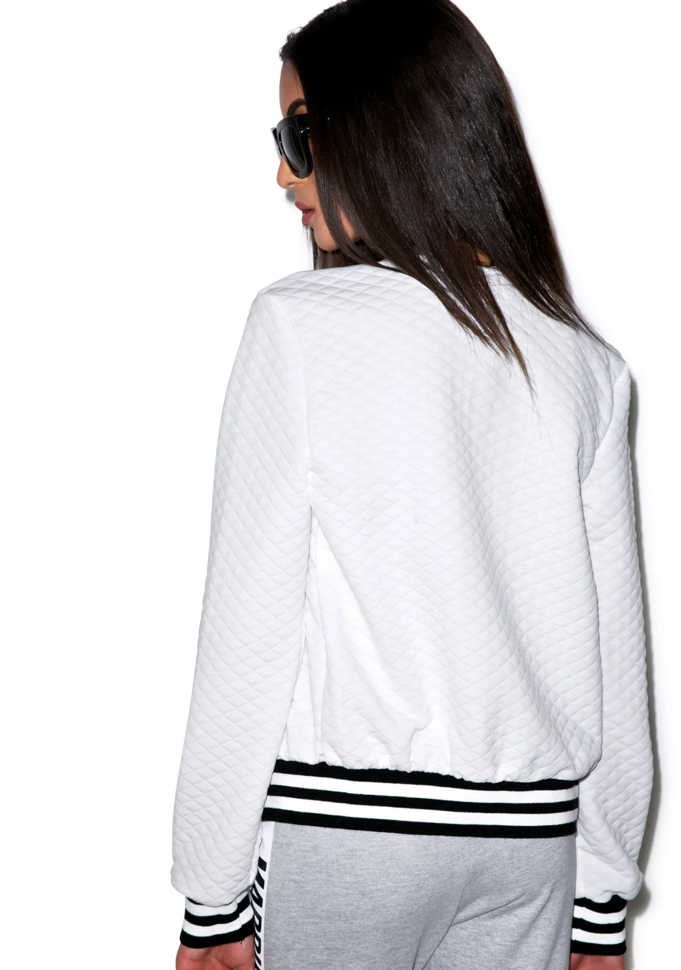 High School Drop Out Quilted Varsity Jacket - White - Image 5