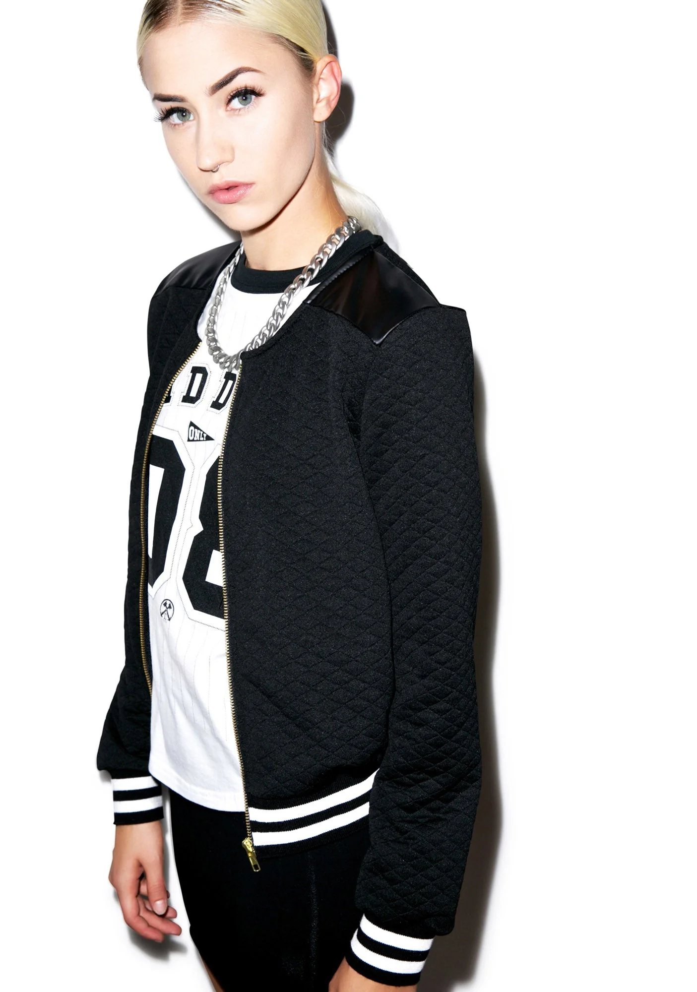 High School Drop Out Quilted Varsity Jacket - White - Image 6