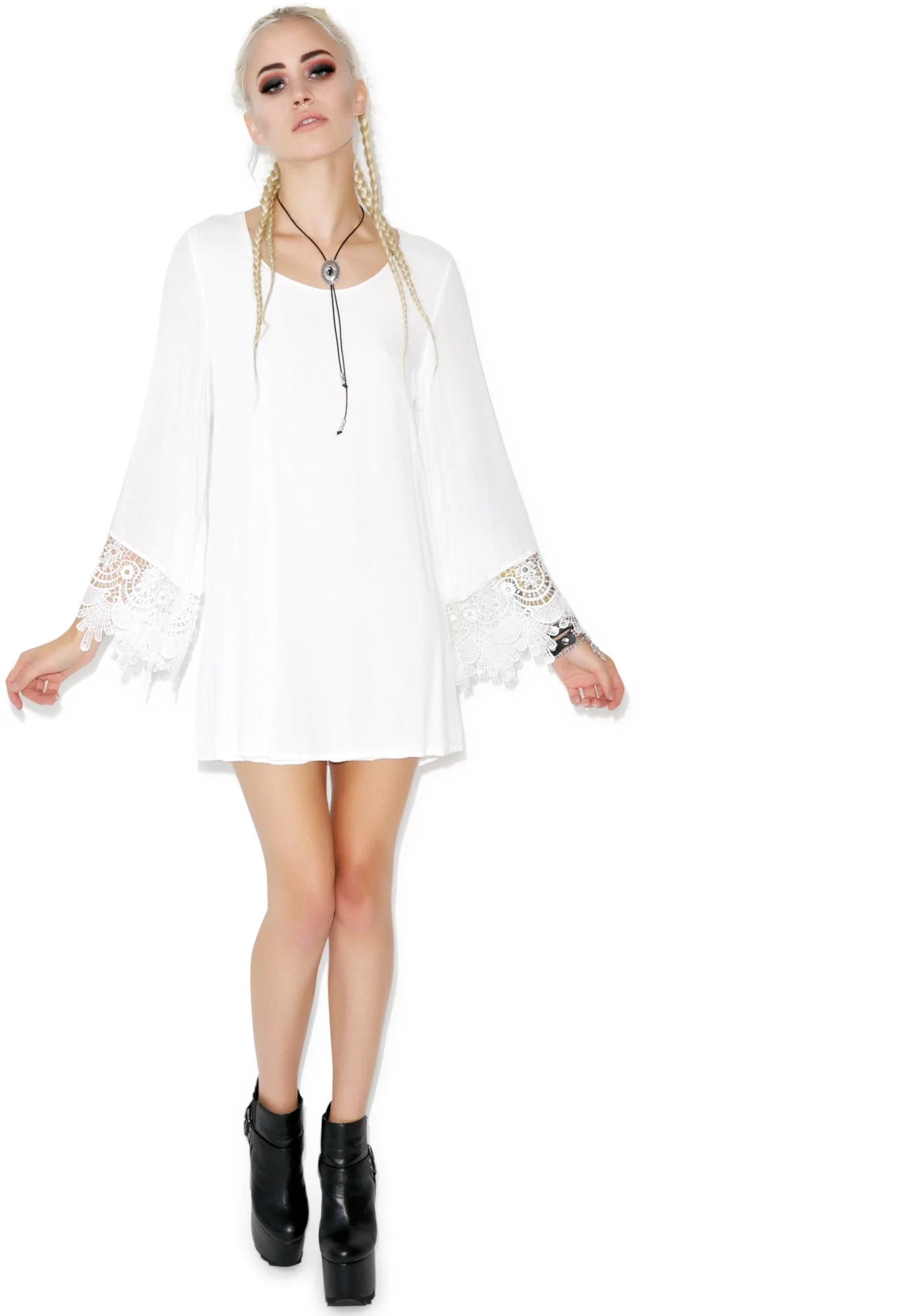 Hippy Bell Sleeve Dress - White - Image 6