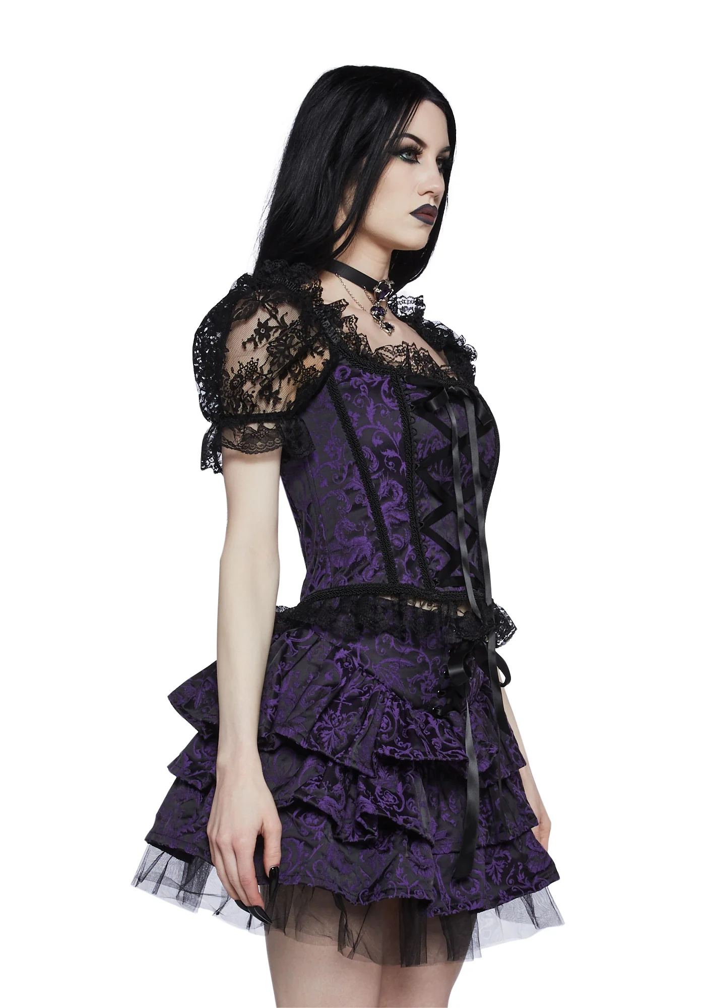 Hit The Ground Brocade Corset - Purple - Image 3