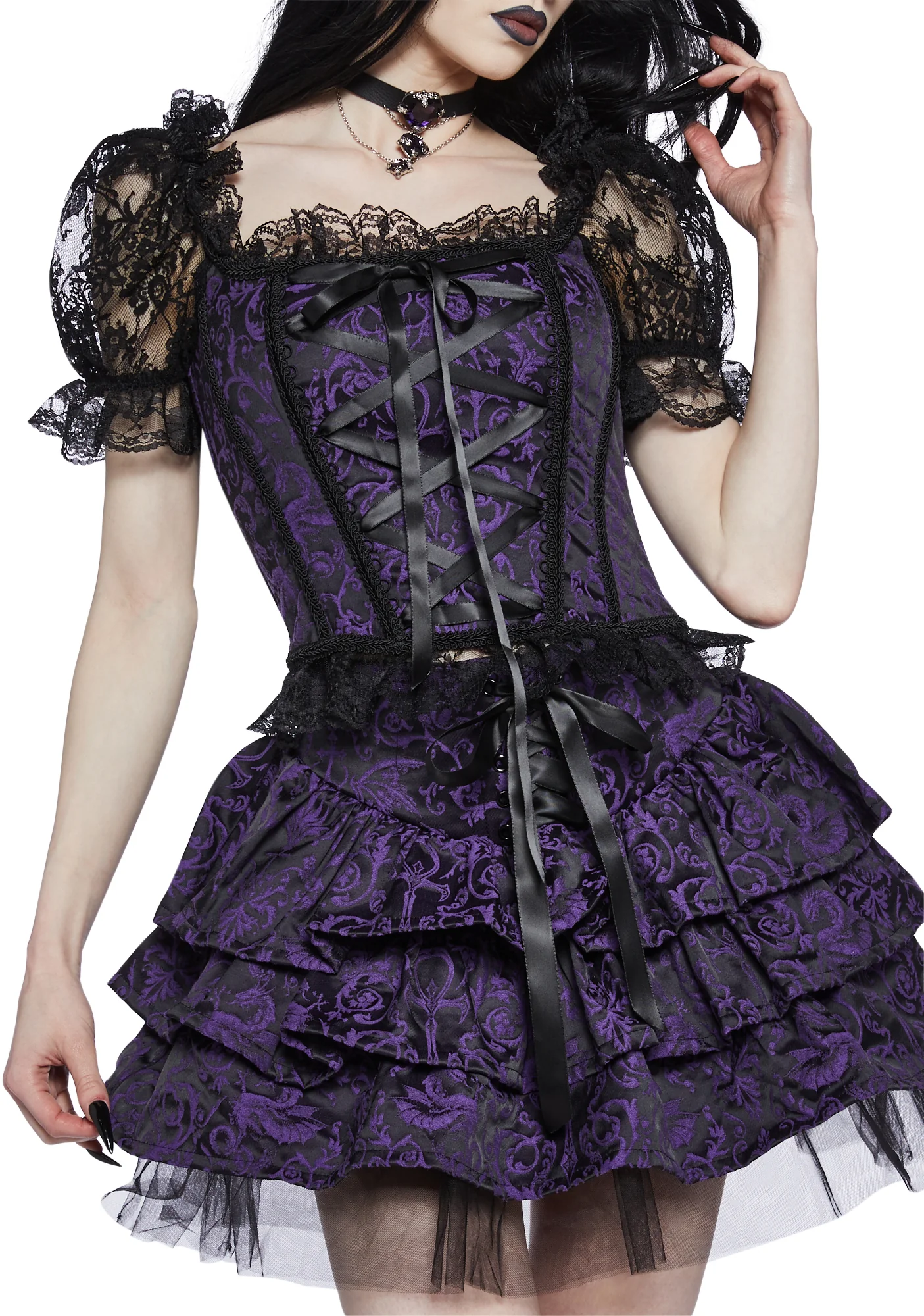 Hit The Ground Brocade Corset - Purple - Image 5