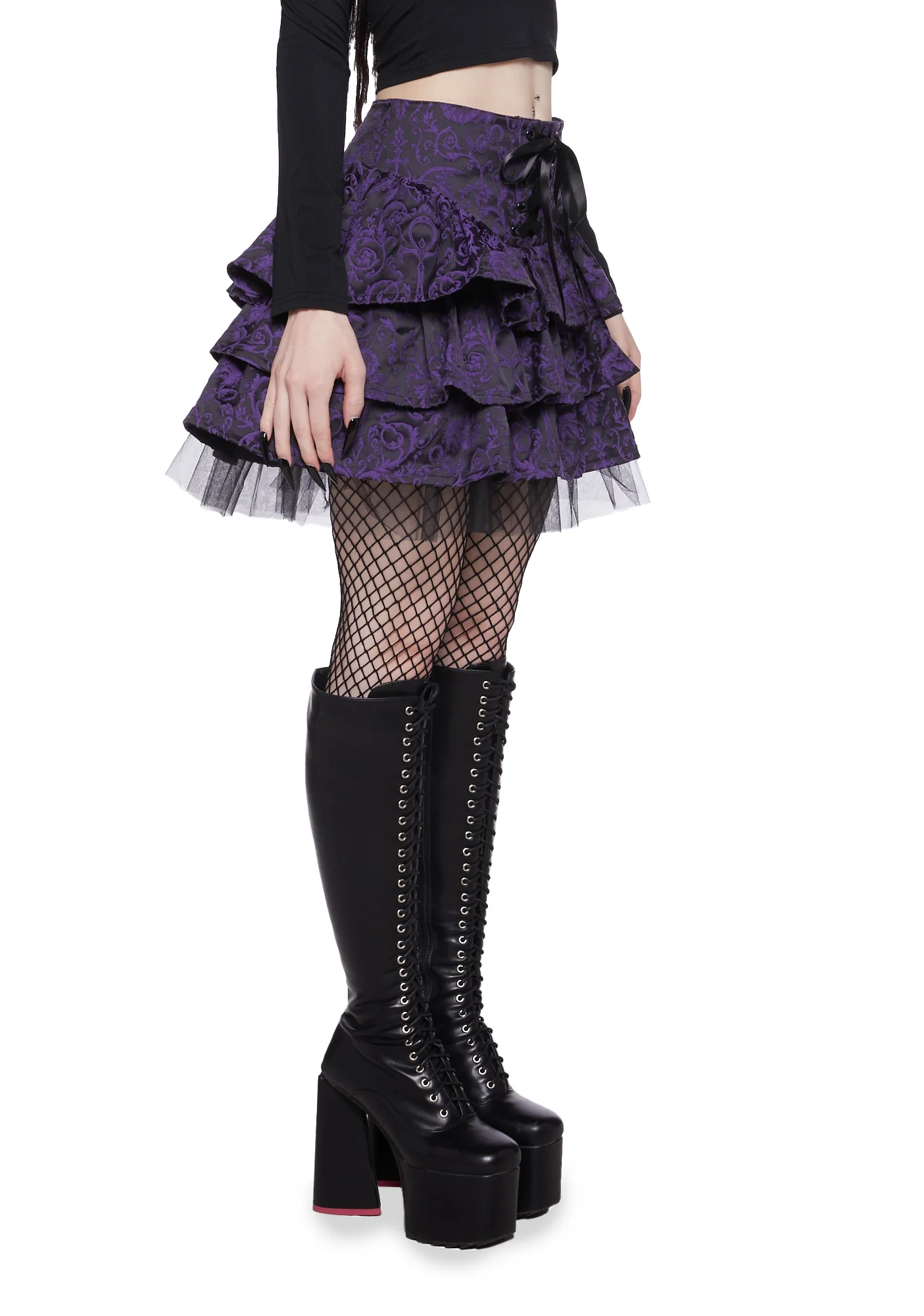 Hit The Ground Brocade Mini Skirt - Purple - Image 3