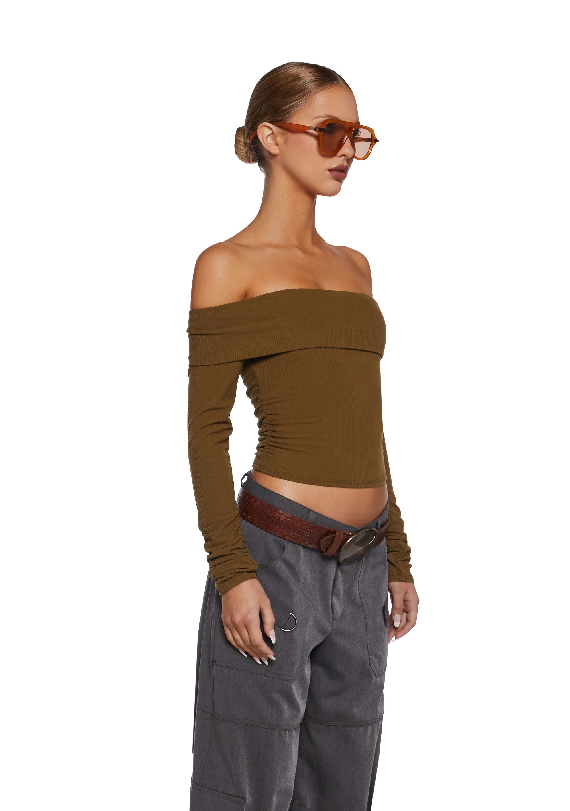 Hold Me Now Off The Shoulder Top - Olive - Image 3