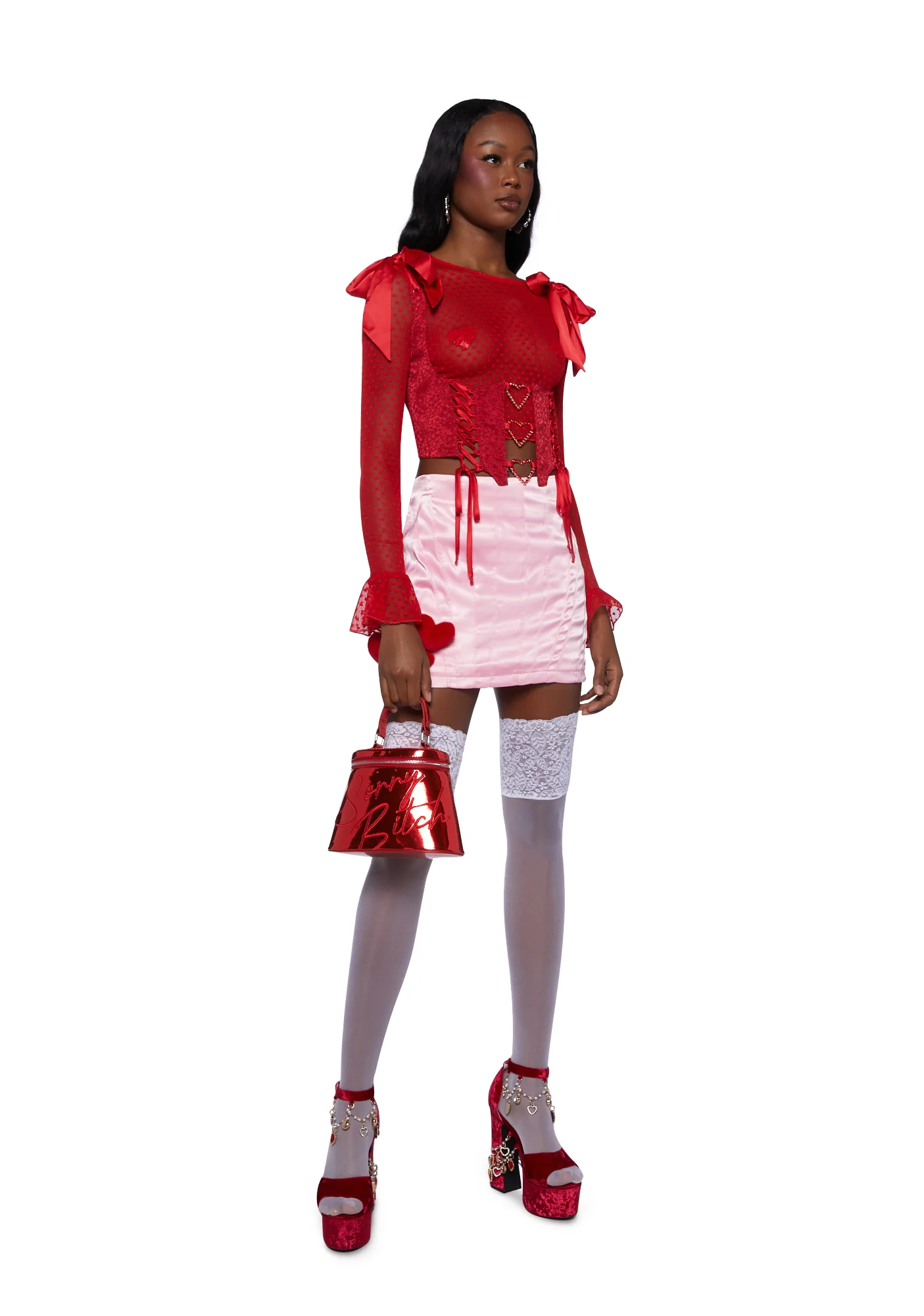 Hold My Heart Long Sleeve Top - Red - Image 2