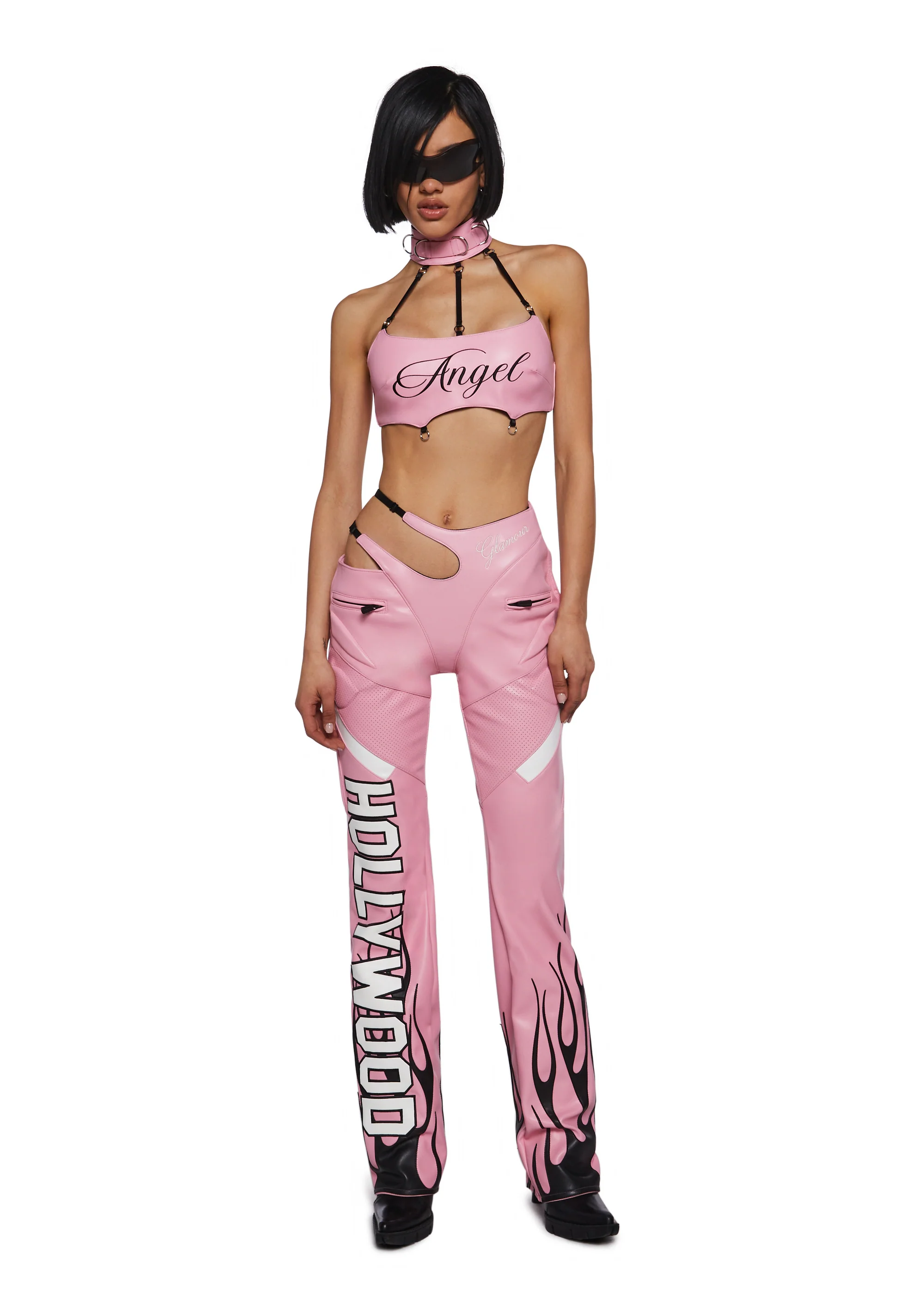 Hollywood Asymmetric Moto Trousers - Pink - Image 2