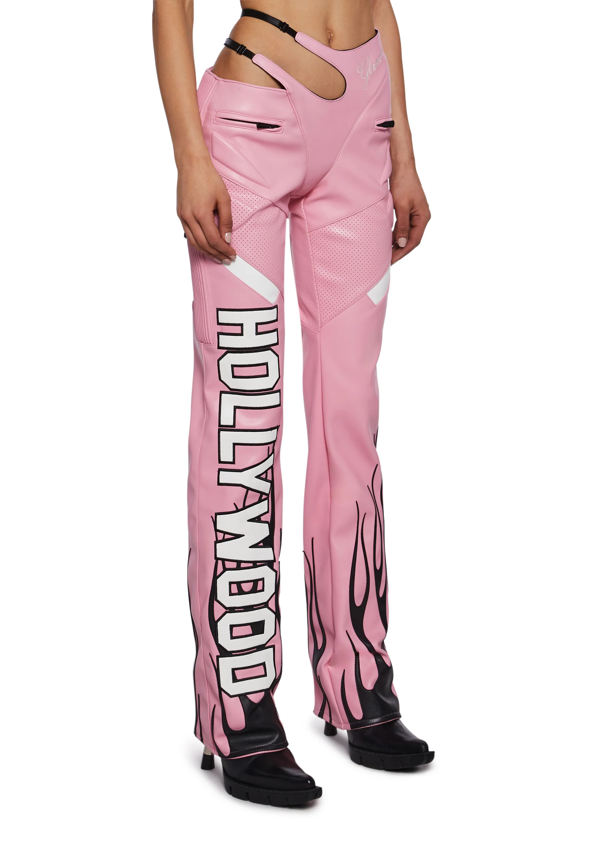 Hollywood Asymmetric Moto Trousers - Pink - Image 3