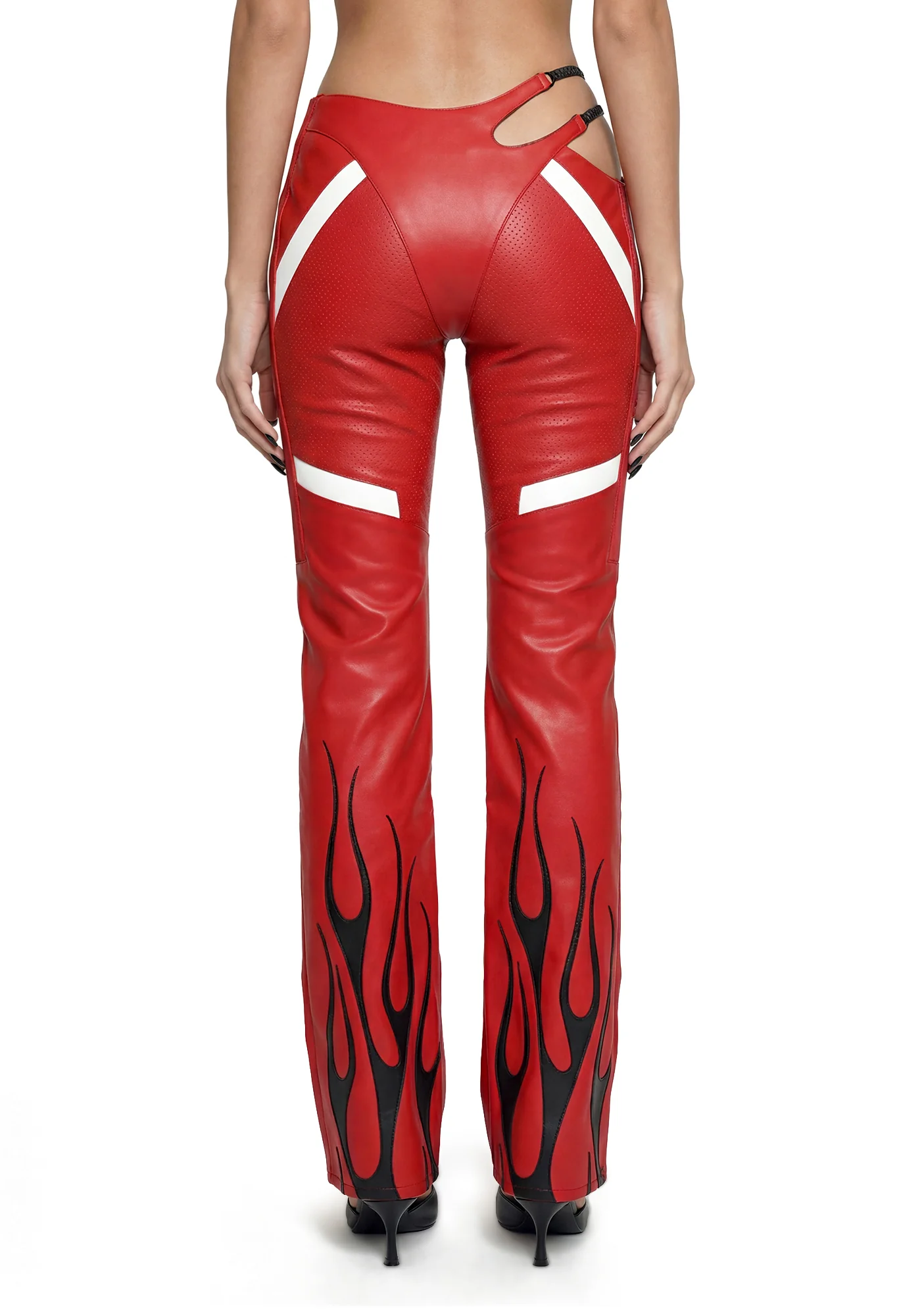 Hollywood Asymmetrical Moto Trousers - Red - Image 4