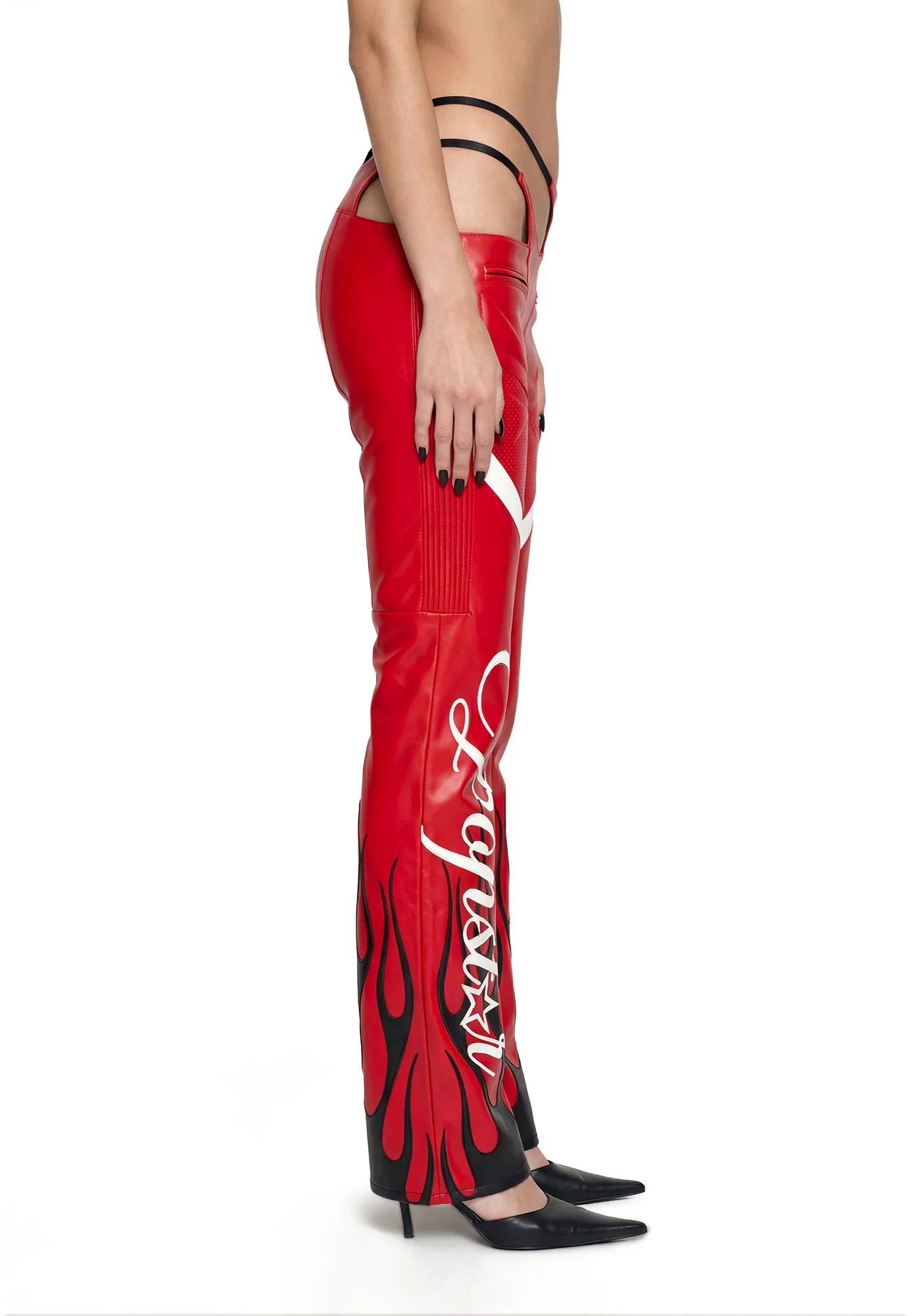 Hollywood Asymmetrical Moto Trousers - Red - Image 5