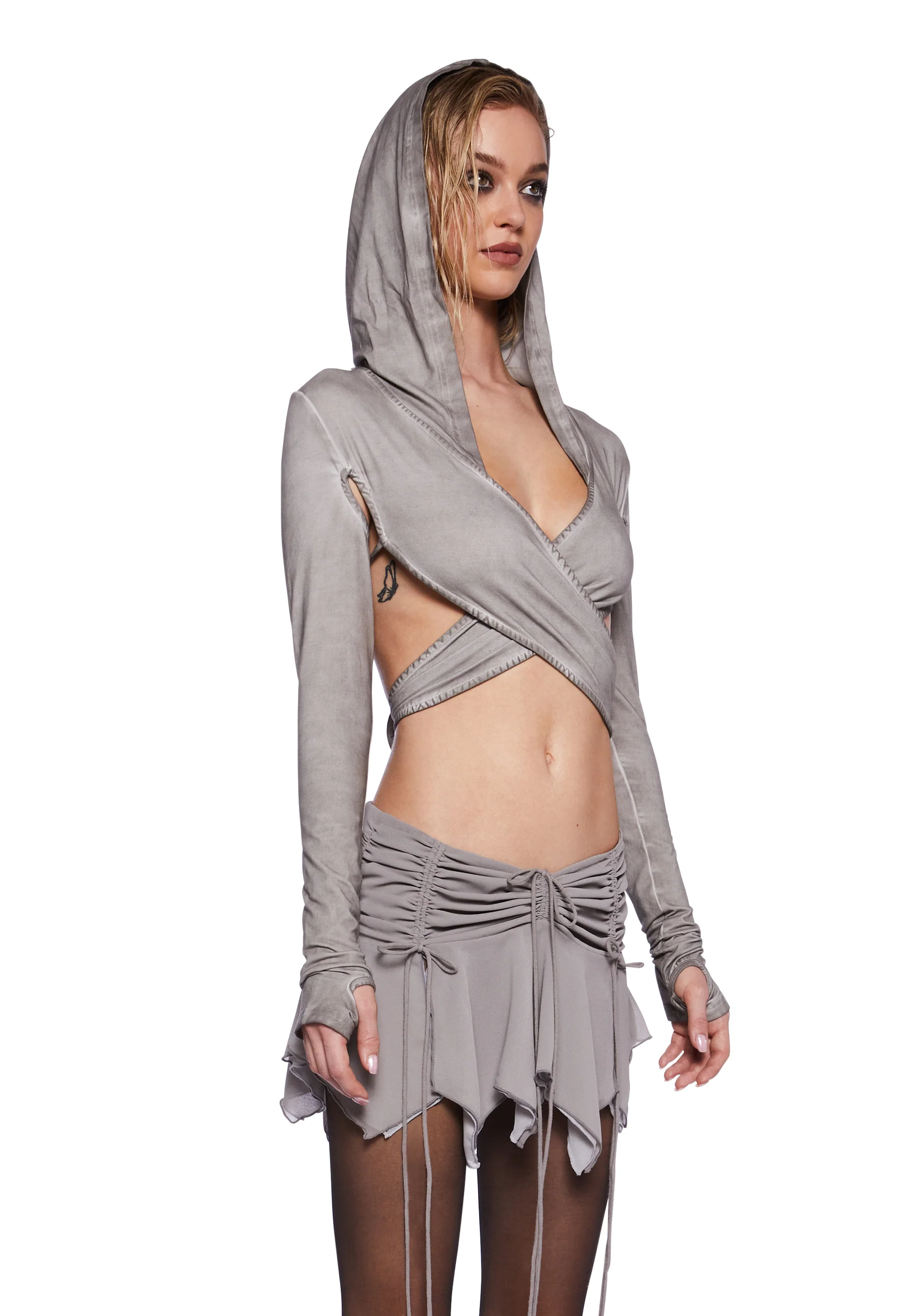 Pitch Hooded Long Sleeve Wrap Top - Image 6