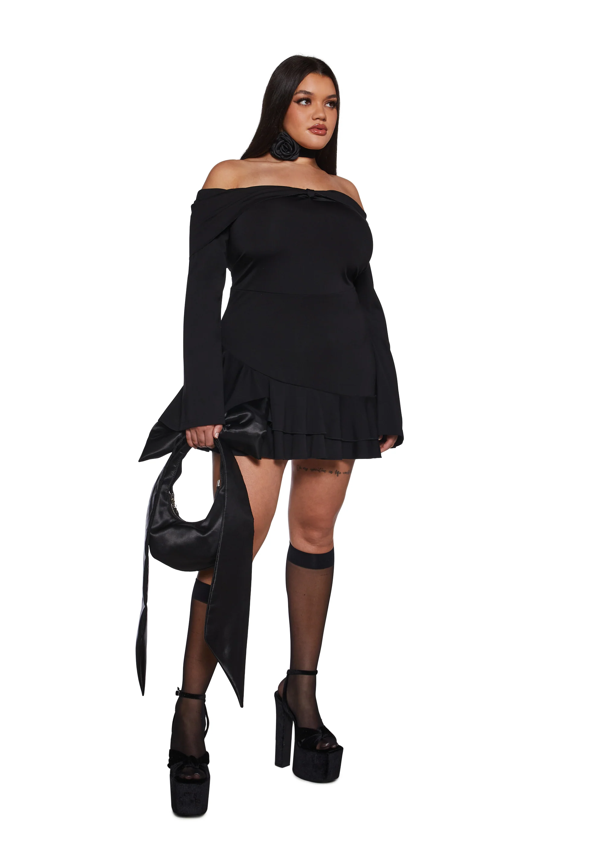 In Her Element Off The Shoulder Dress - Black - Image 9