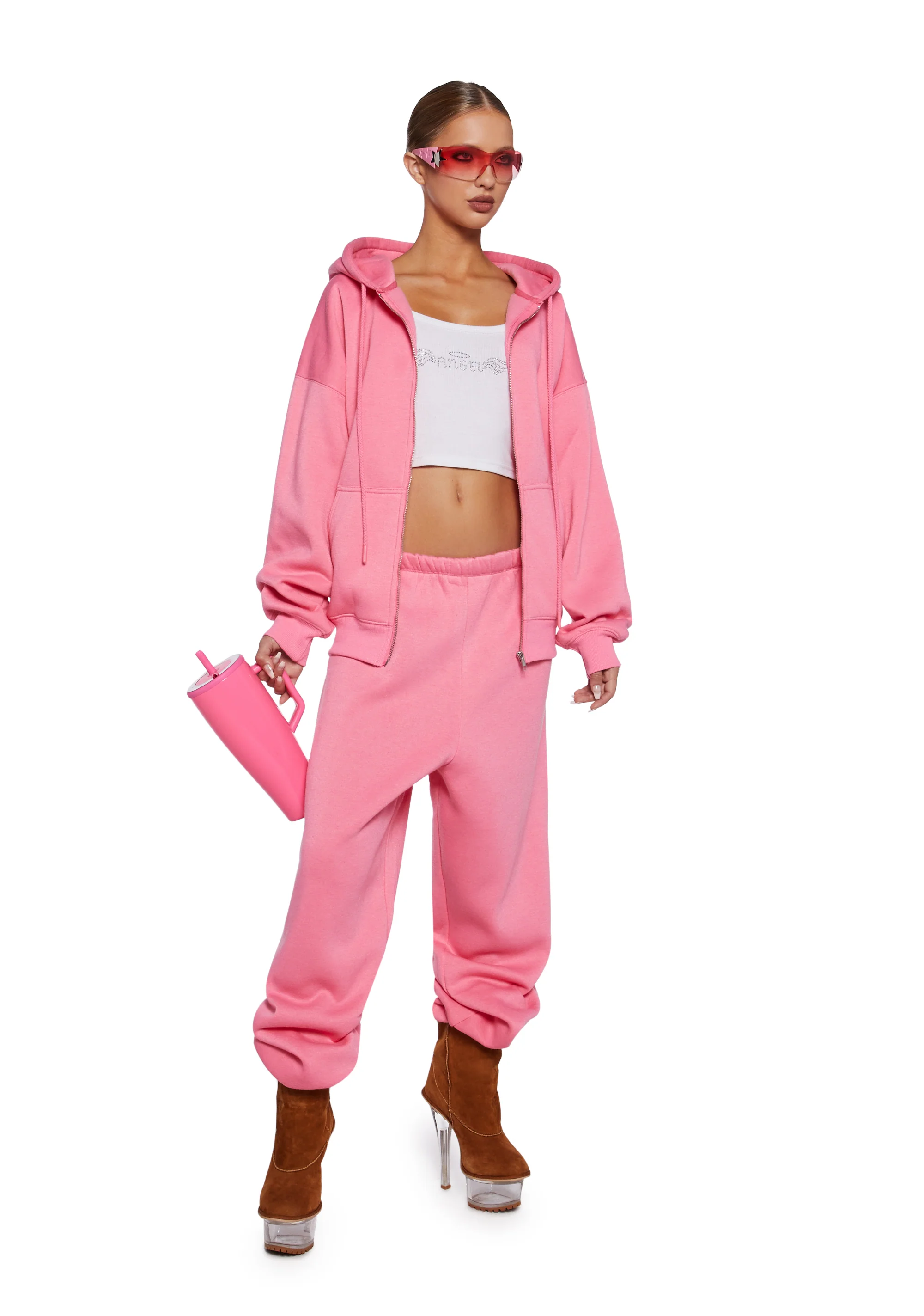 Indulge Me Zip-Up Hoodie - Pink - Image 2