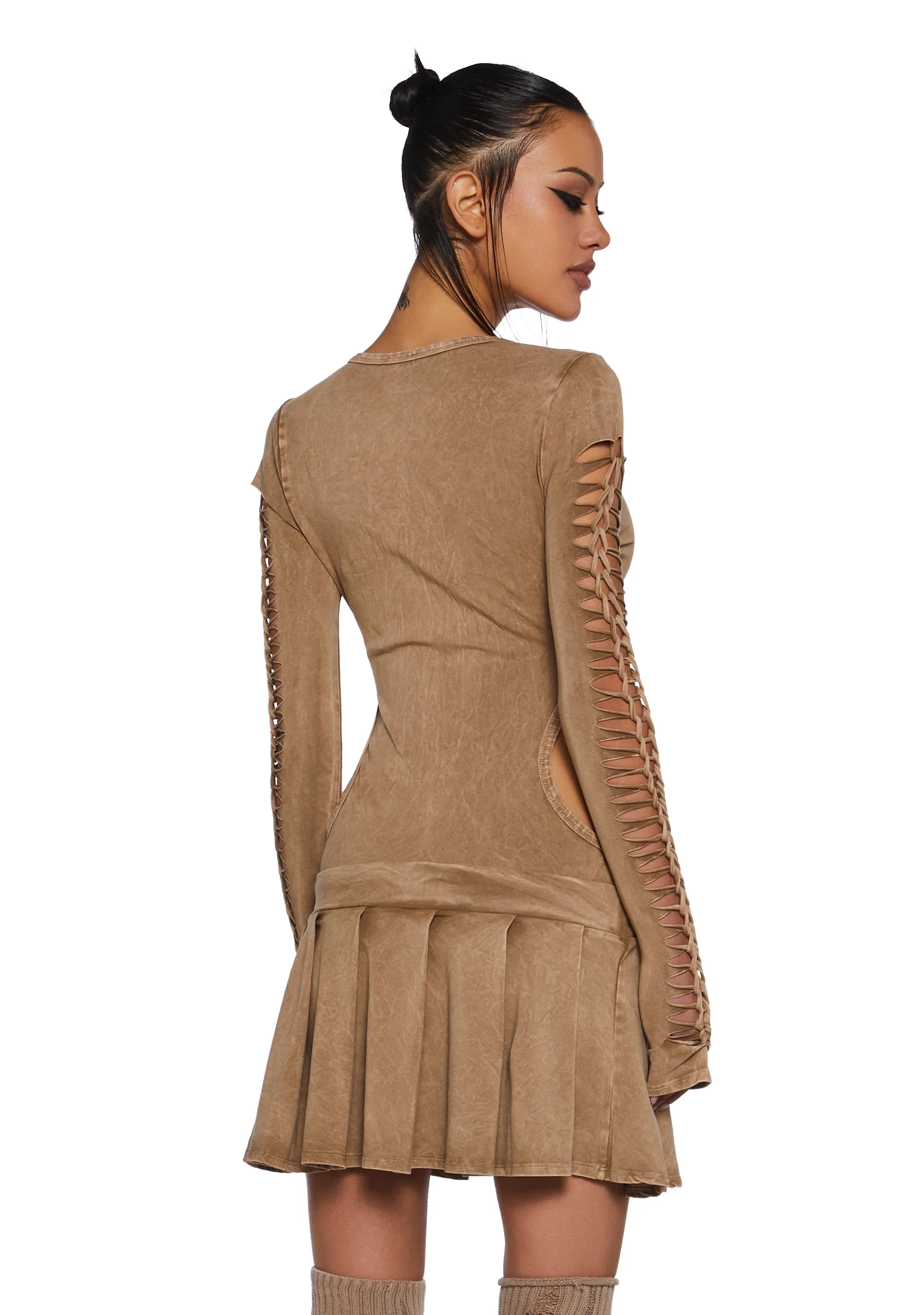 Into It Shredded Mini Dress - Gold - Image 4
