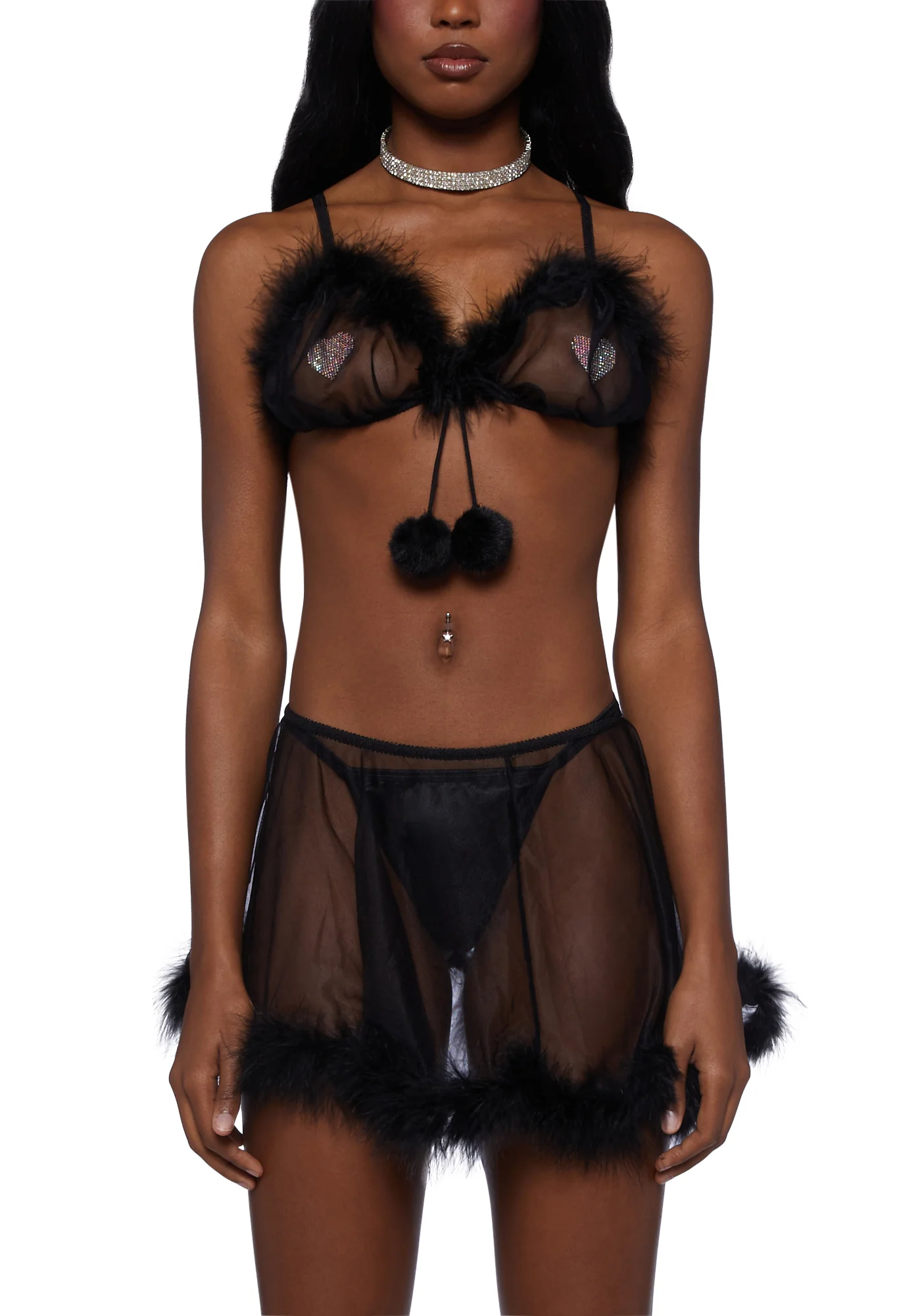 It's My Moment Marabou Three Piece Set- Black - Image 5