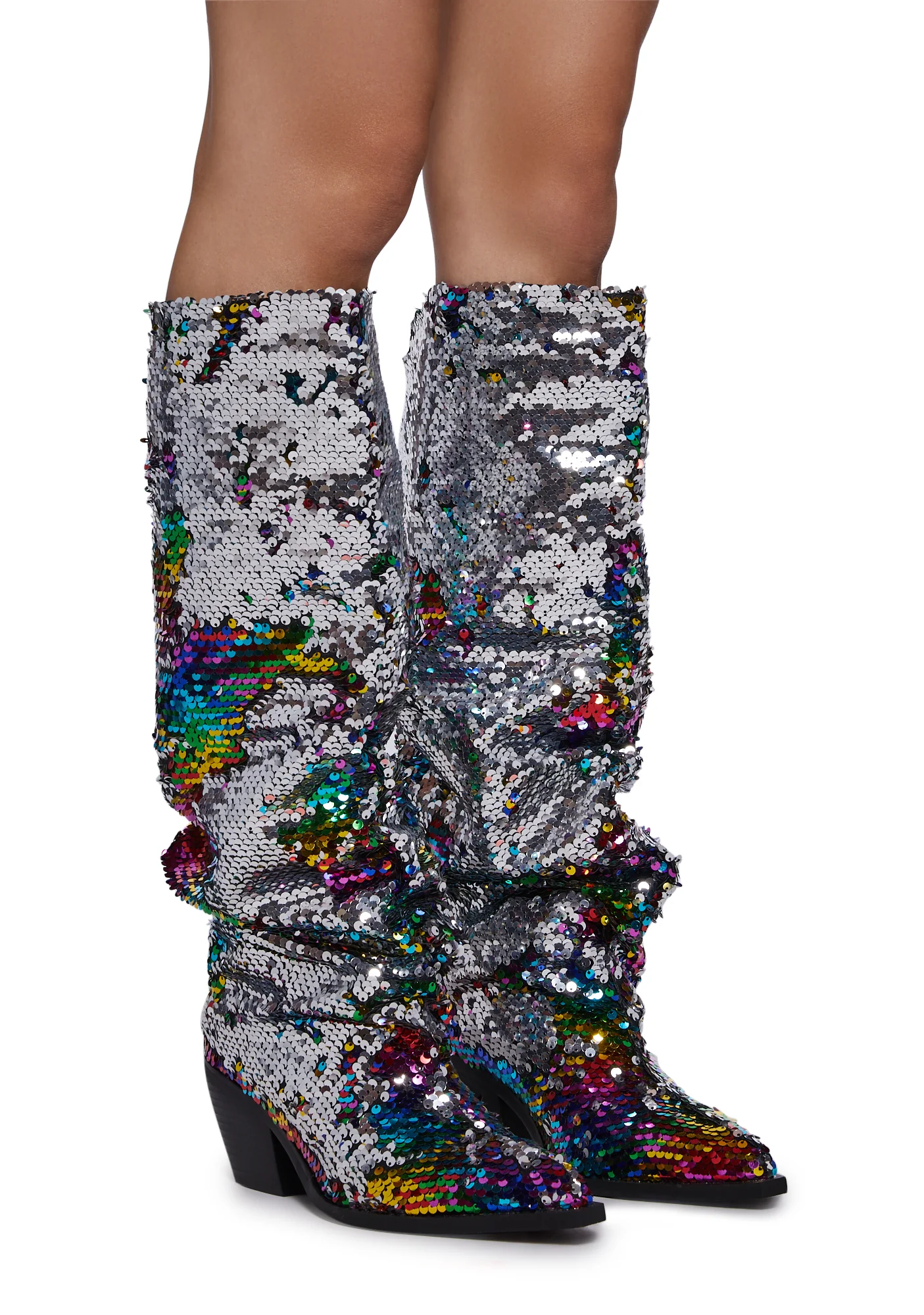 Jadie Sequin Cowboy Boots - Rainbow - Image 3