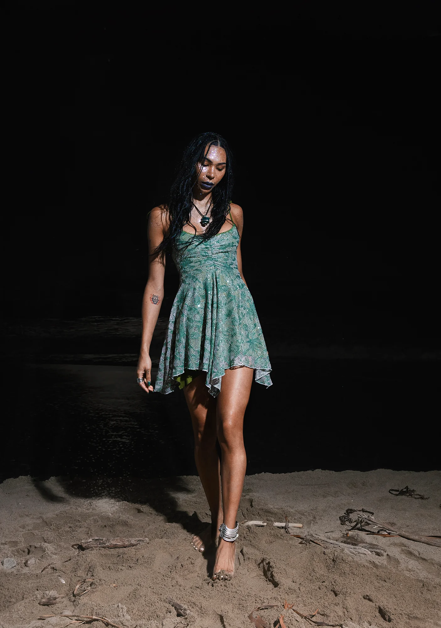 Keep Shining Mini Dress-Green Sparkle - Image 6