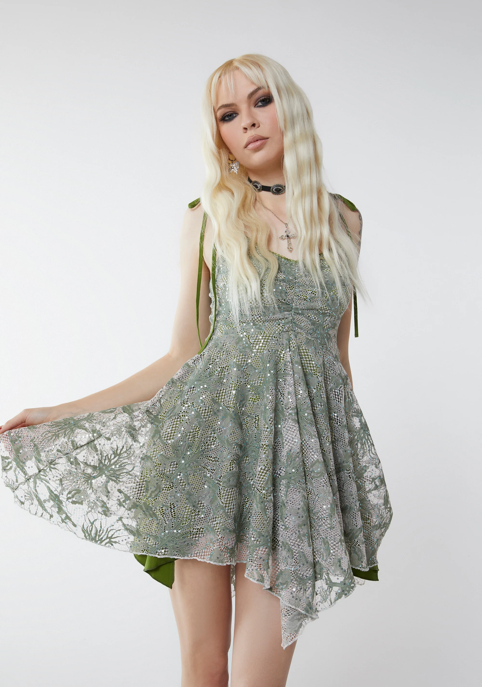 Keep Shining Mini Dress-Green Sparkle - Image 7