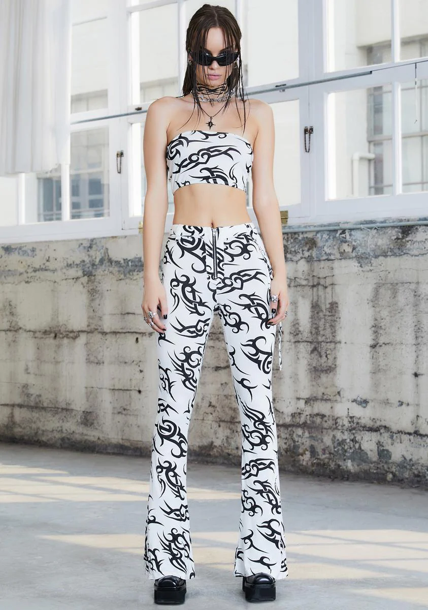 Kickdrum Tattoo Print Flare Pants - Image 2