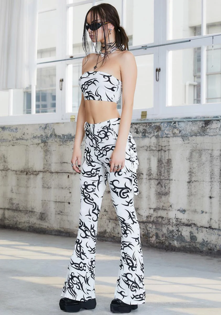 Kickdrum Tattoo Print Flare Pants - Image 4