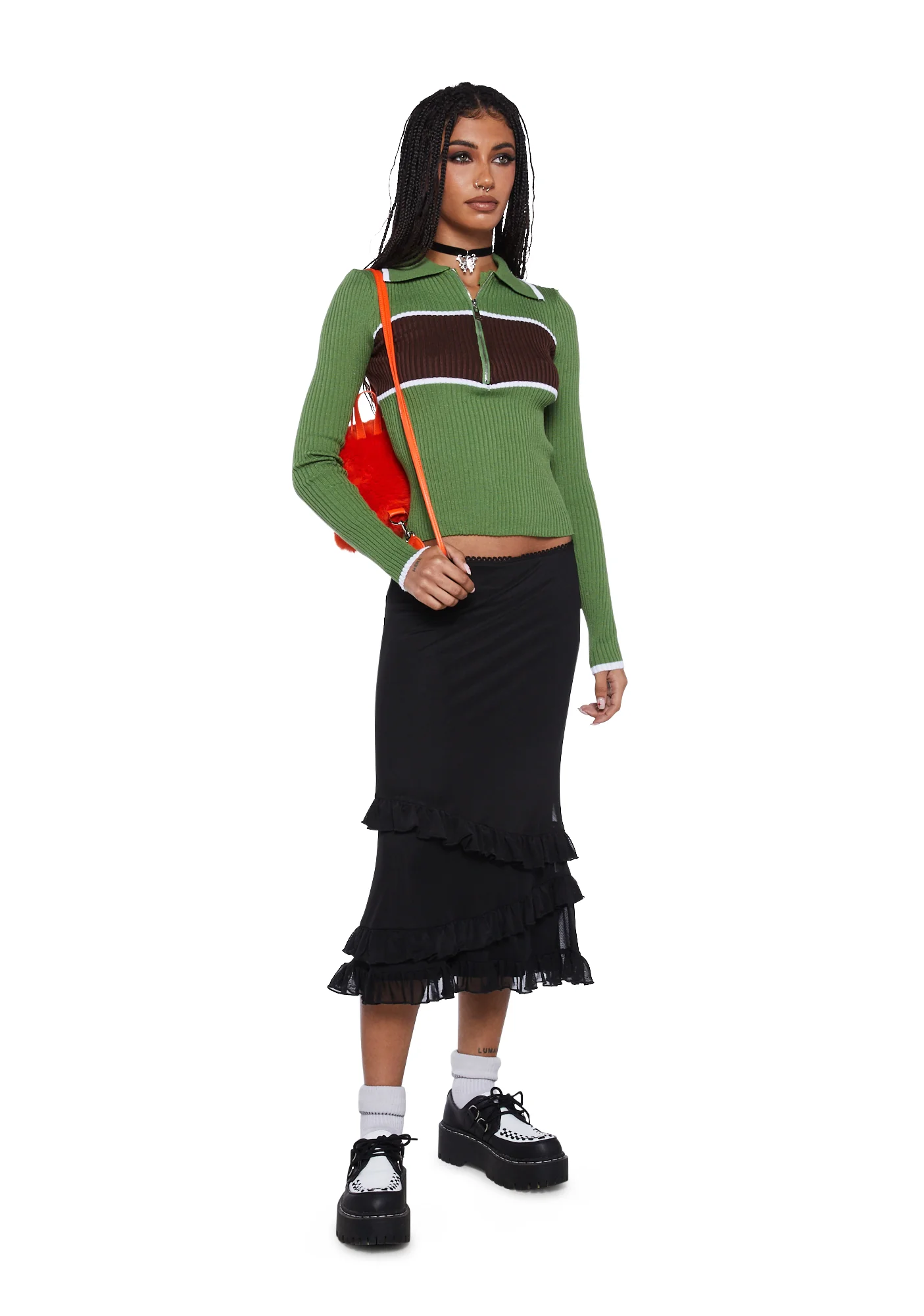 Knitted Stripe Collared Top - Image 2