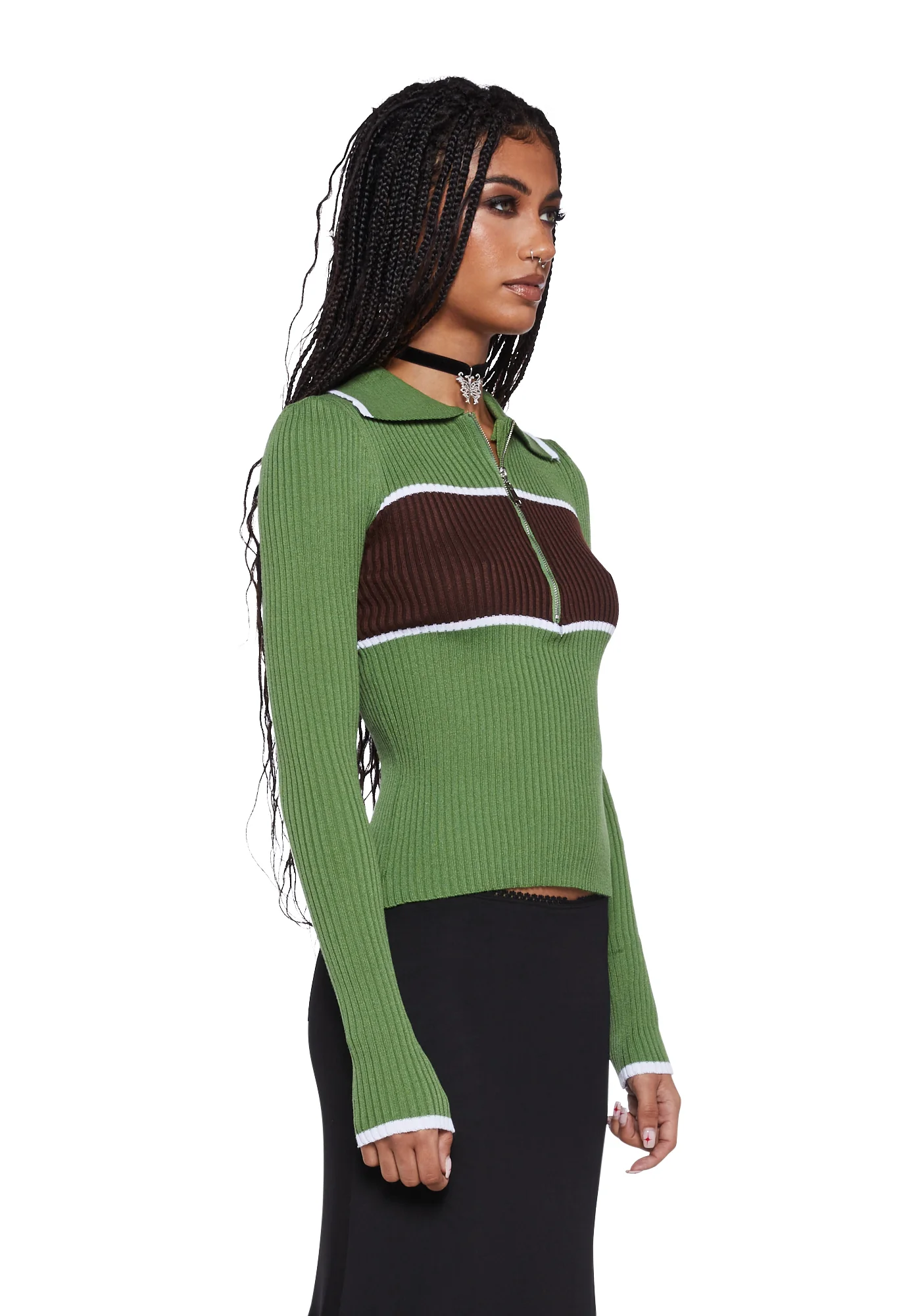 Knitted Stripe Collared Top - Image 3