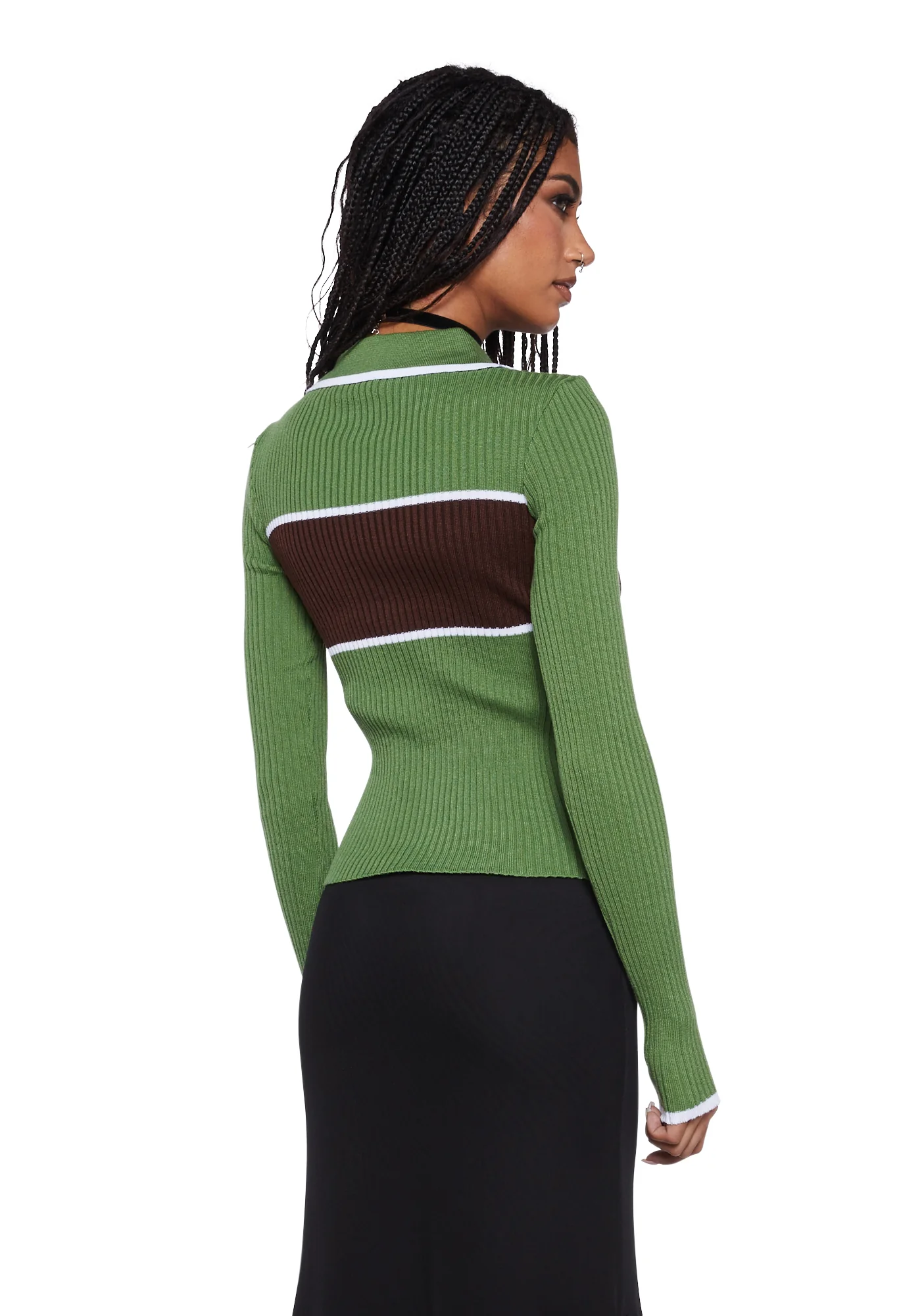 Knitted Stripe Collared Top - Image 4