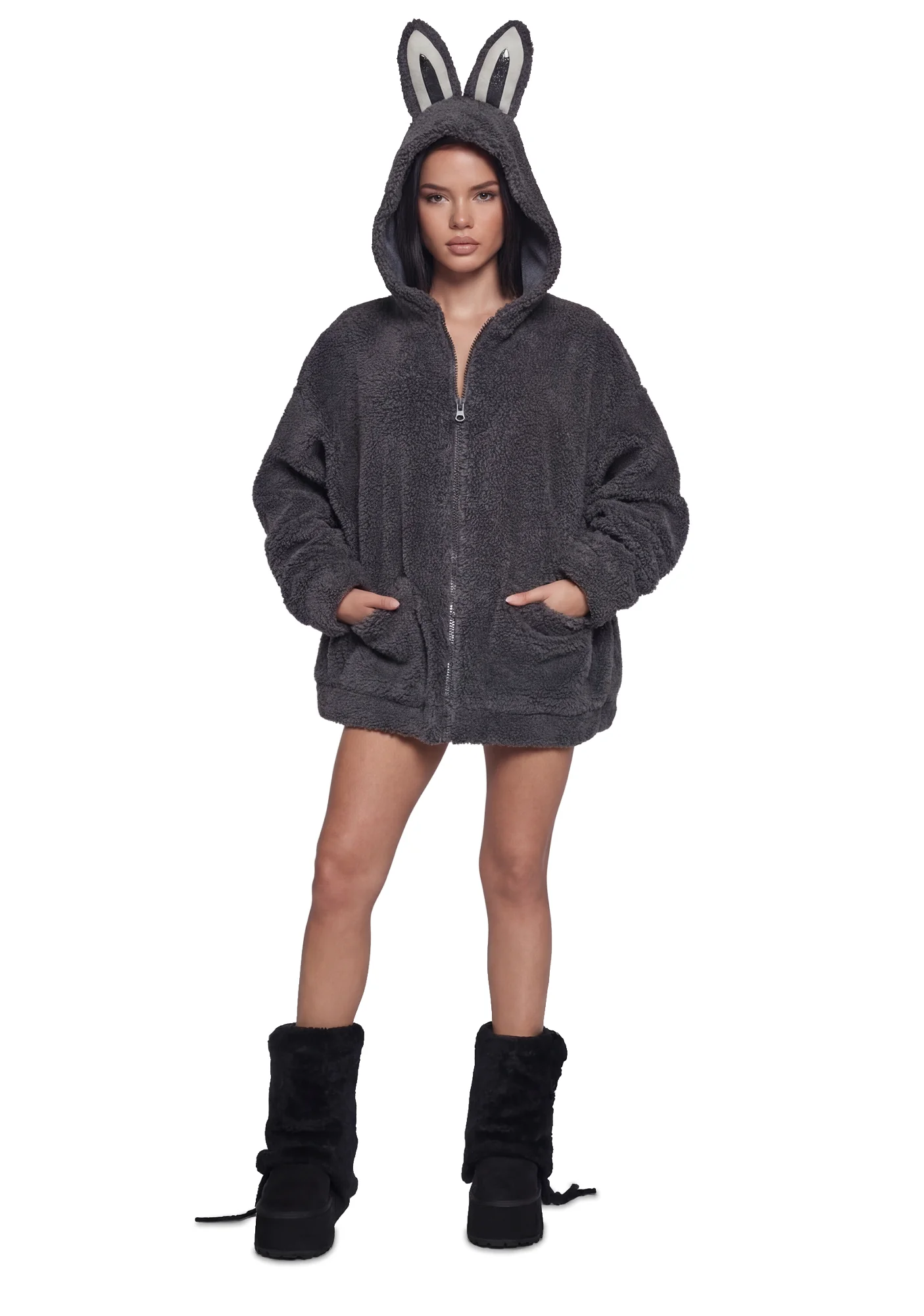 Labubu Sherpa Jacket - Gray - Image 2