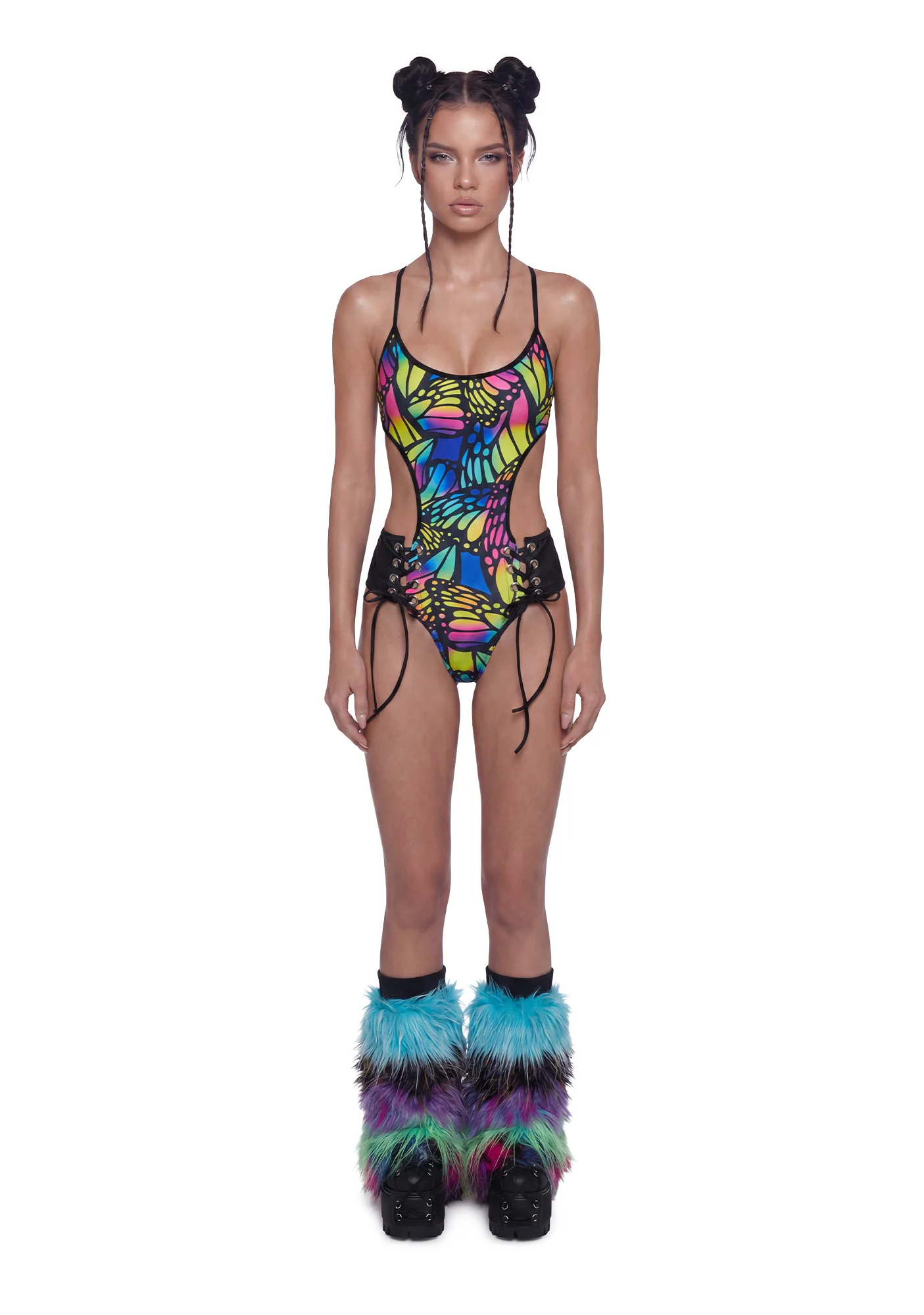 Butterfly Lace Up Bodysuit - Multi/Black - Image 2