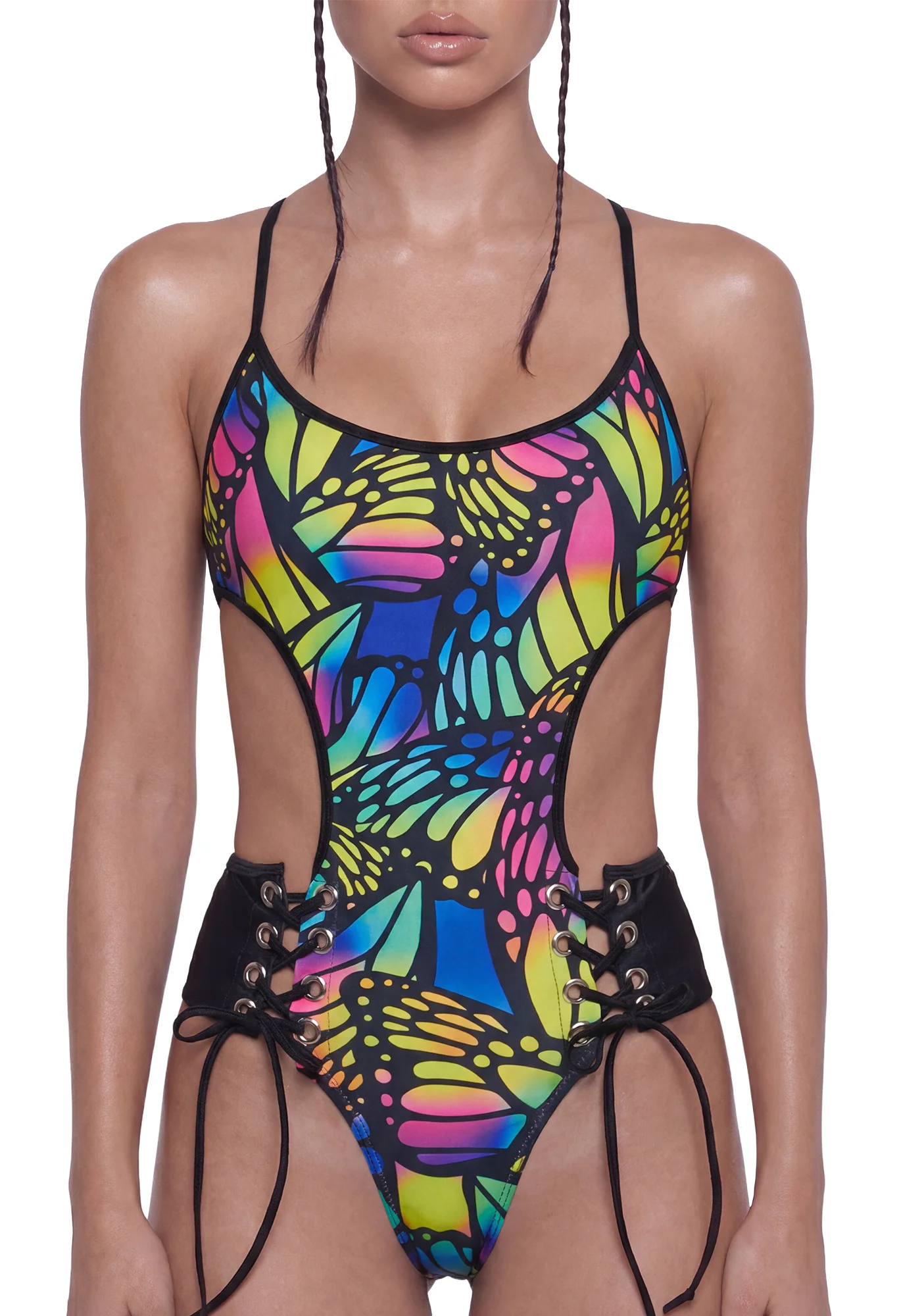 Butterfly Lace Up Bodysuit - Multi/Black - Image 5