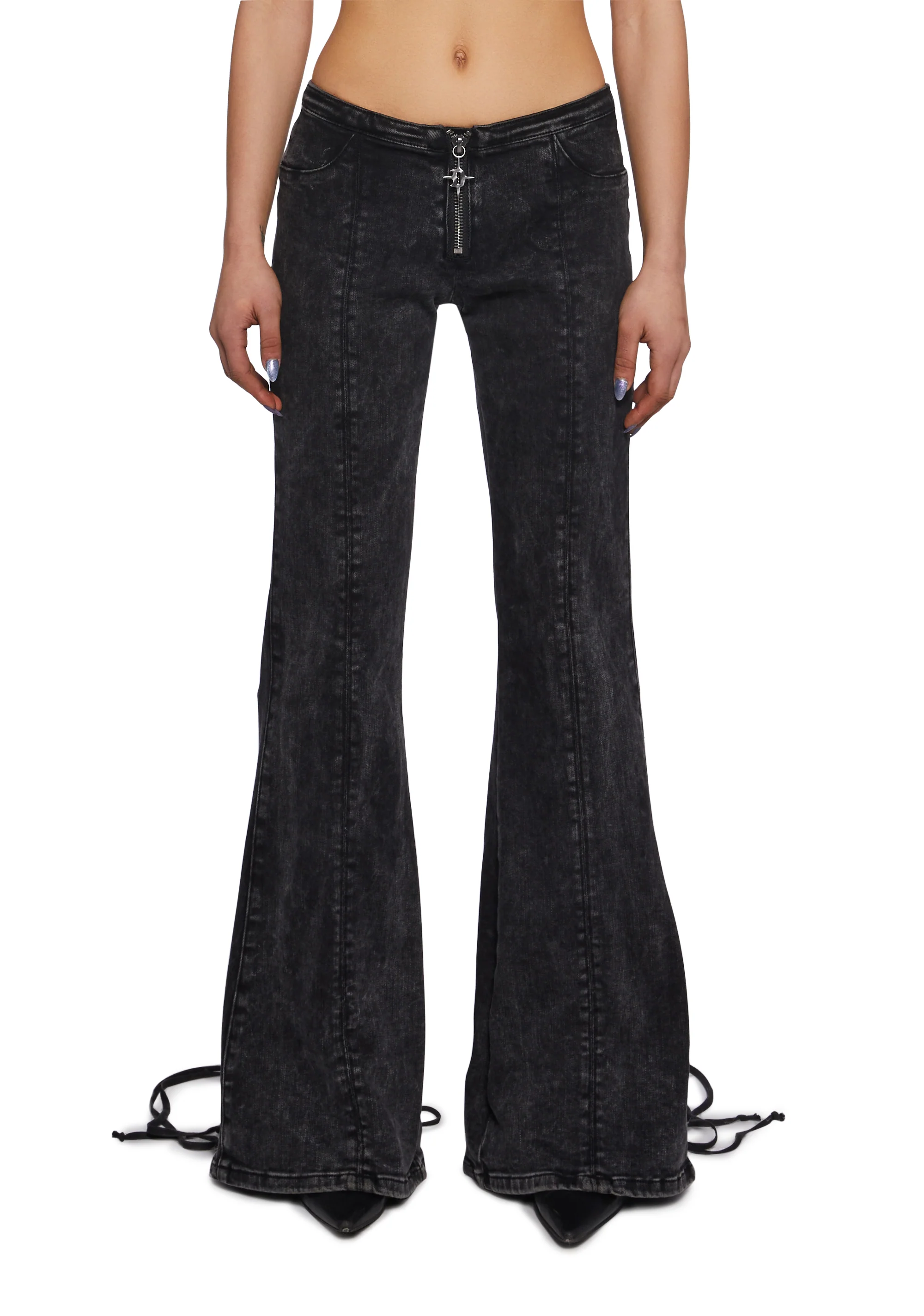 Lace Up Flare Denim Jeans