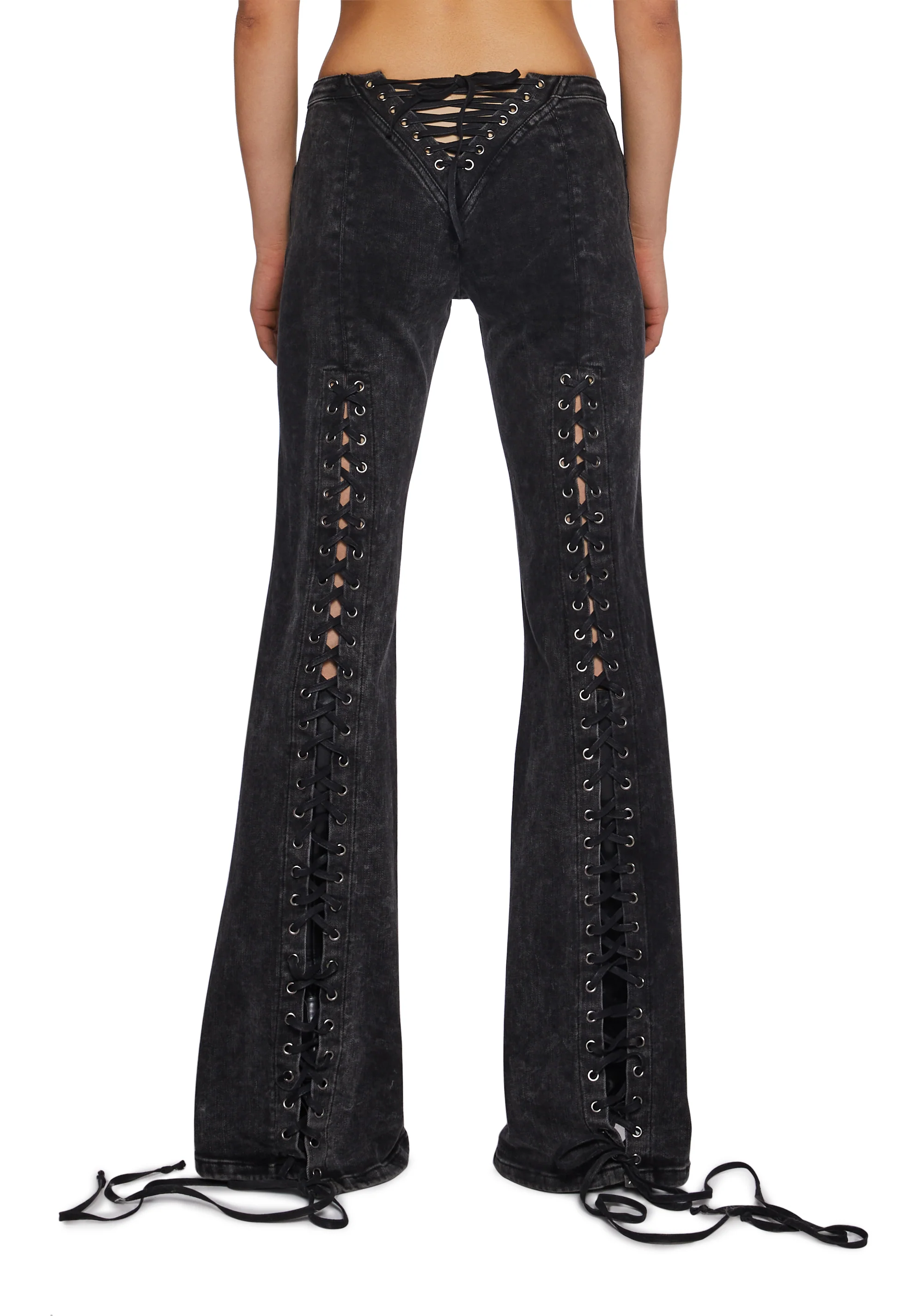 Lace Up Flare Denim Jeans - Image 4