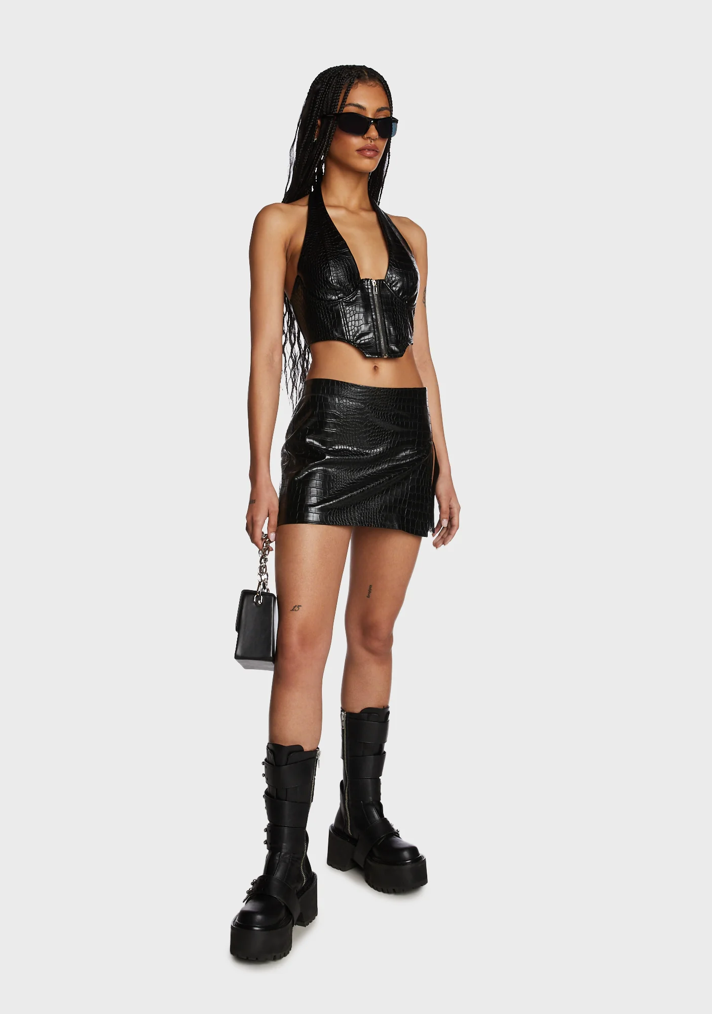 Lana Faux Croc Leather Slitted Skirt - Image 2