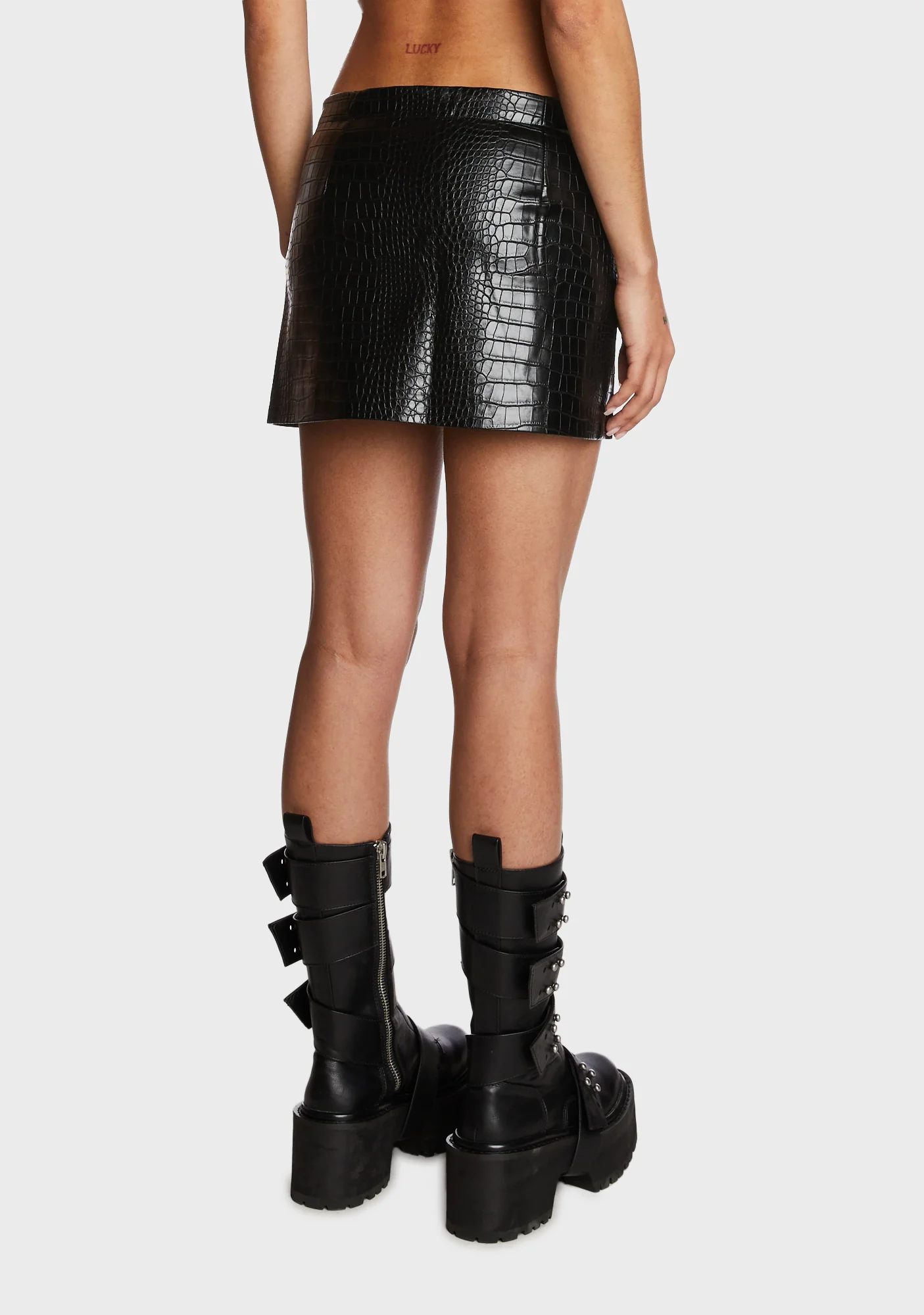 Lana Faux Croc Leather Slitted Skirt - Image 4
