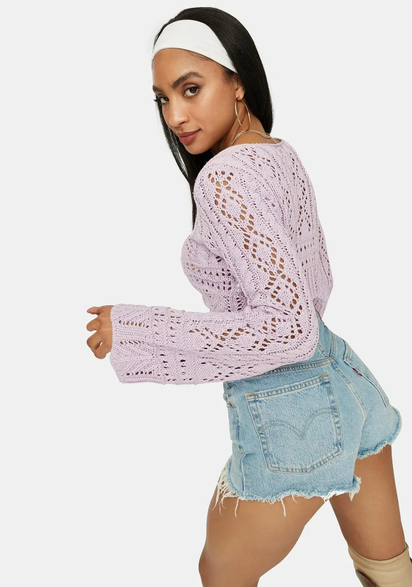 Lavender Coming Soon Loose Crochet Crop Top - Image 4