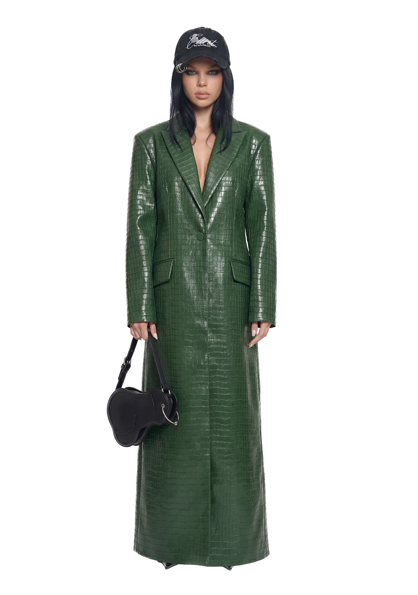 Leather Elongated Blazer Coat - Green - Image 2